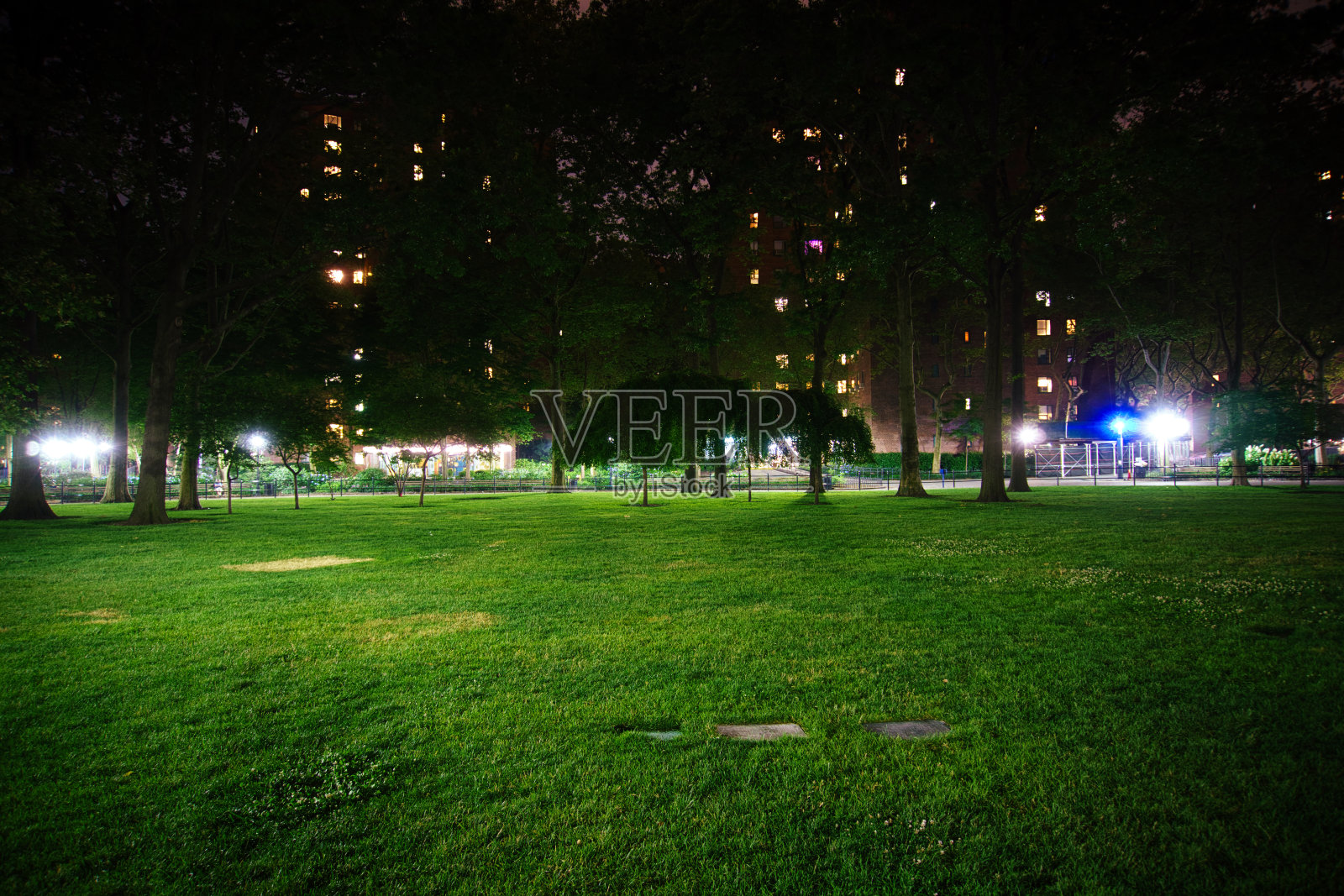 晚上在纽约的一个公园里照片摄影图片
