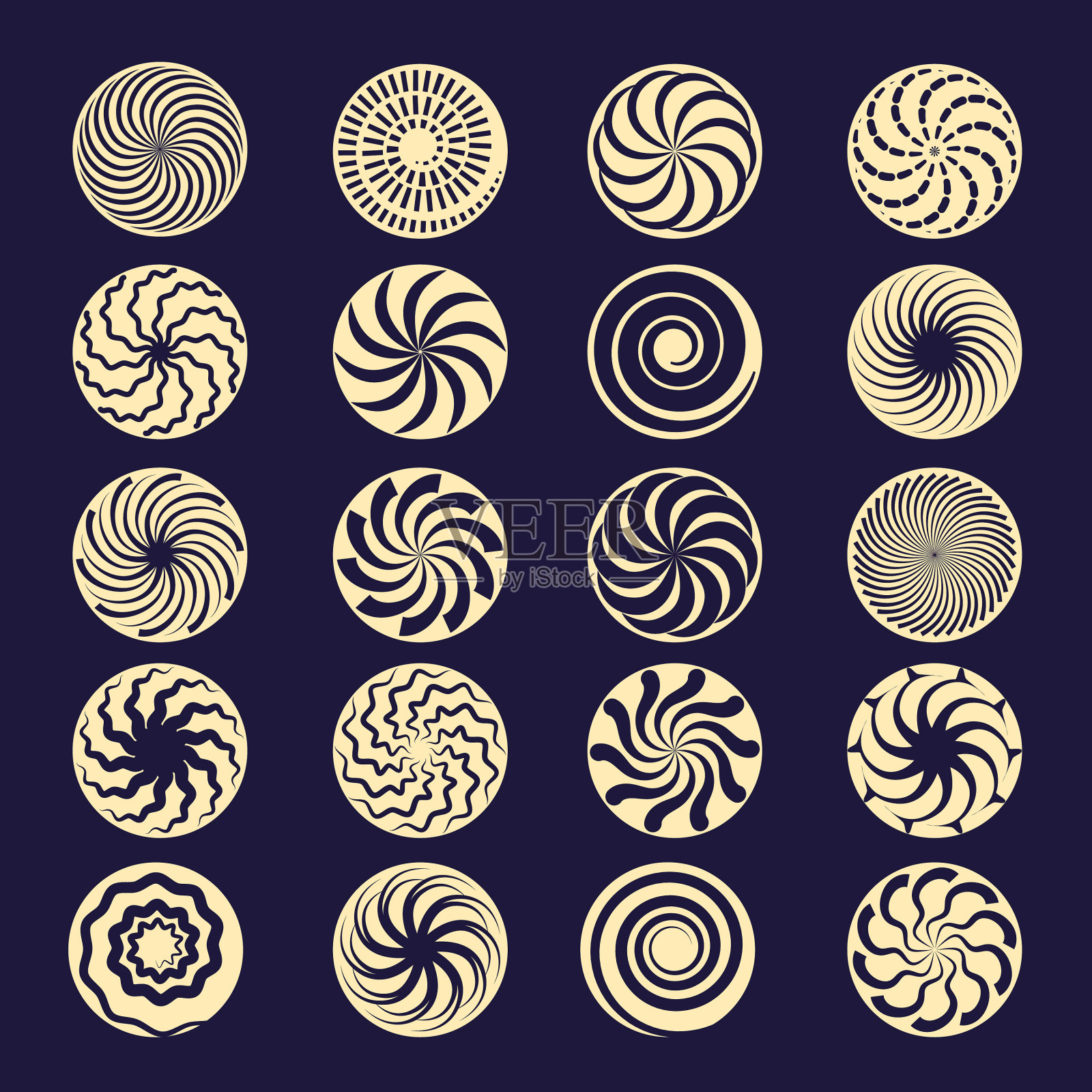 催眠螺旋黑色径向运动形状旋转插画图片素材