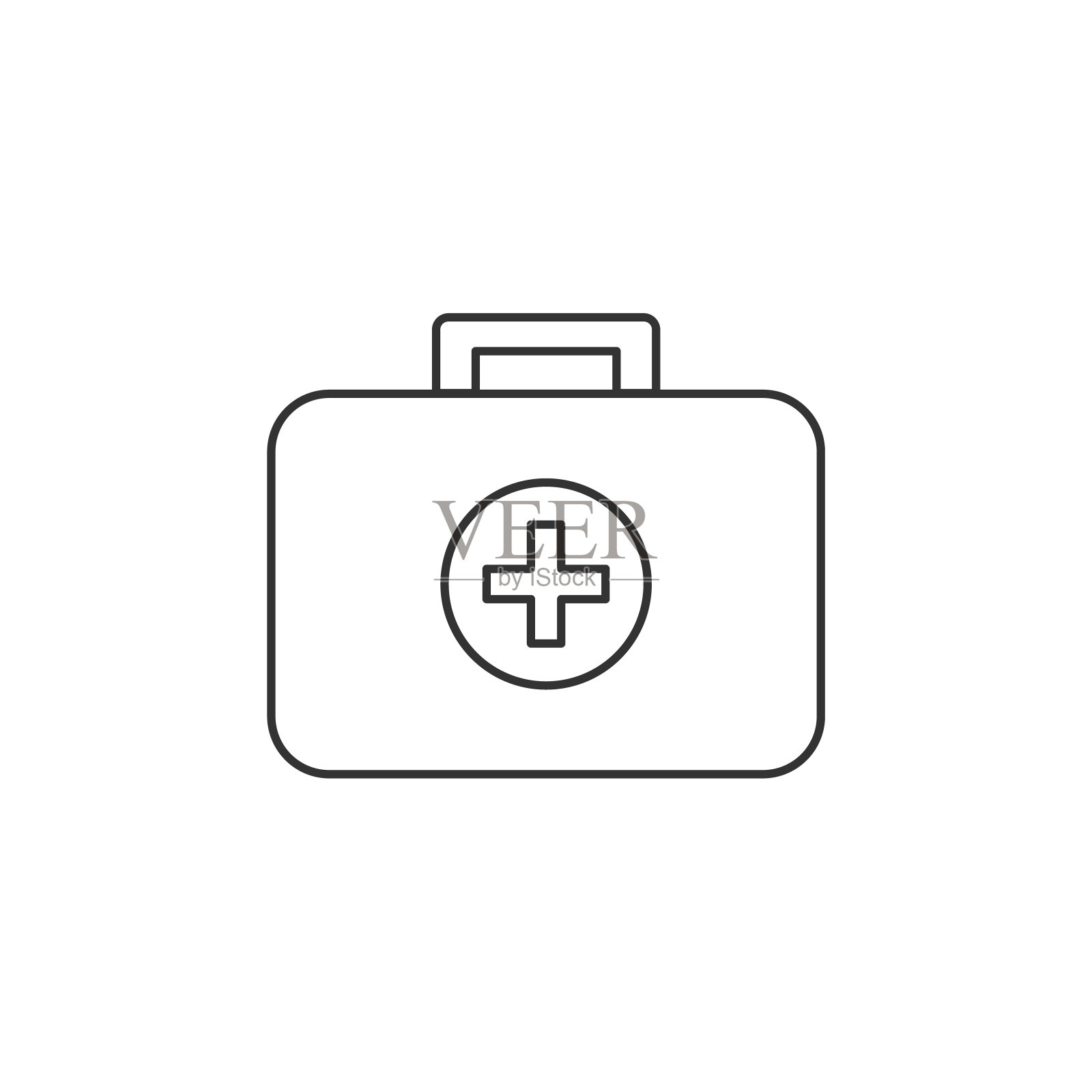 急救箱线图标。医生的包上有医疗十字家庭医疗用品。医药箱的象征。图标素材