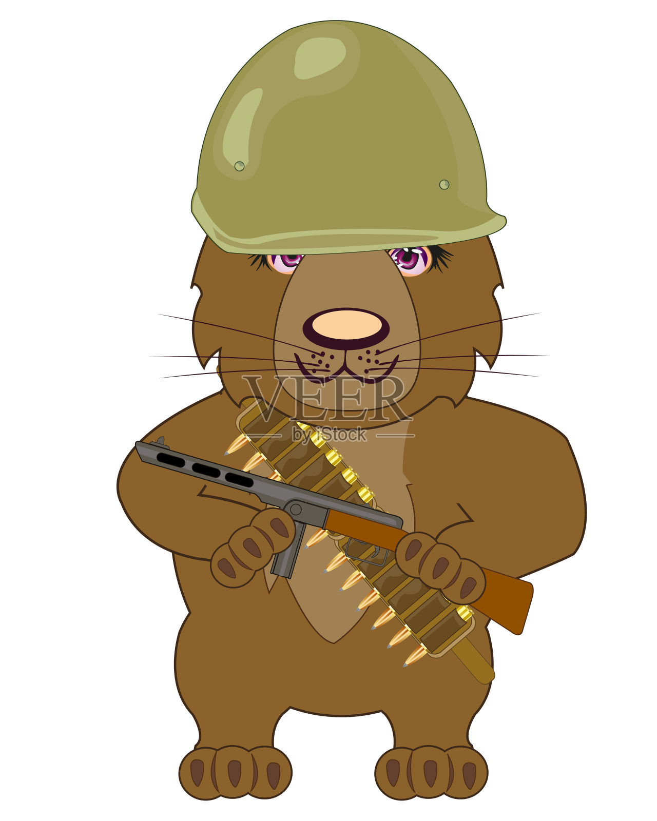带着武器和头盔的卡通熊插画图片素材