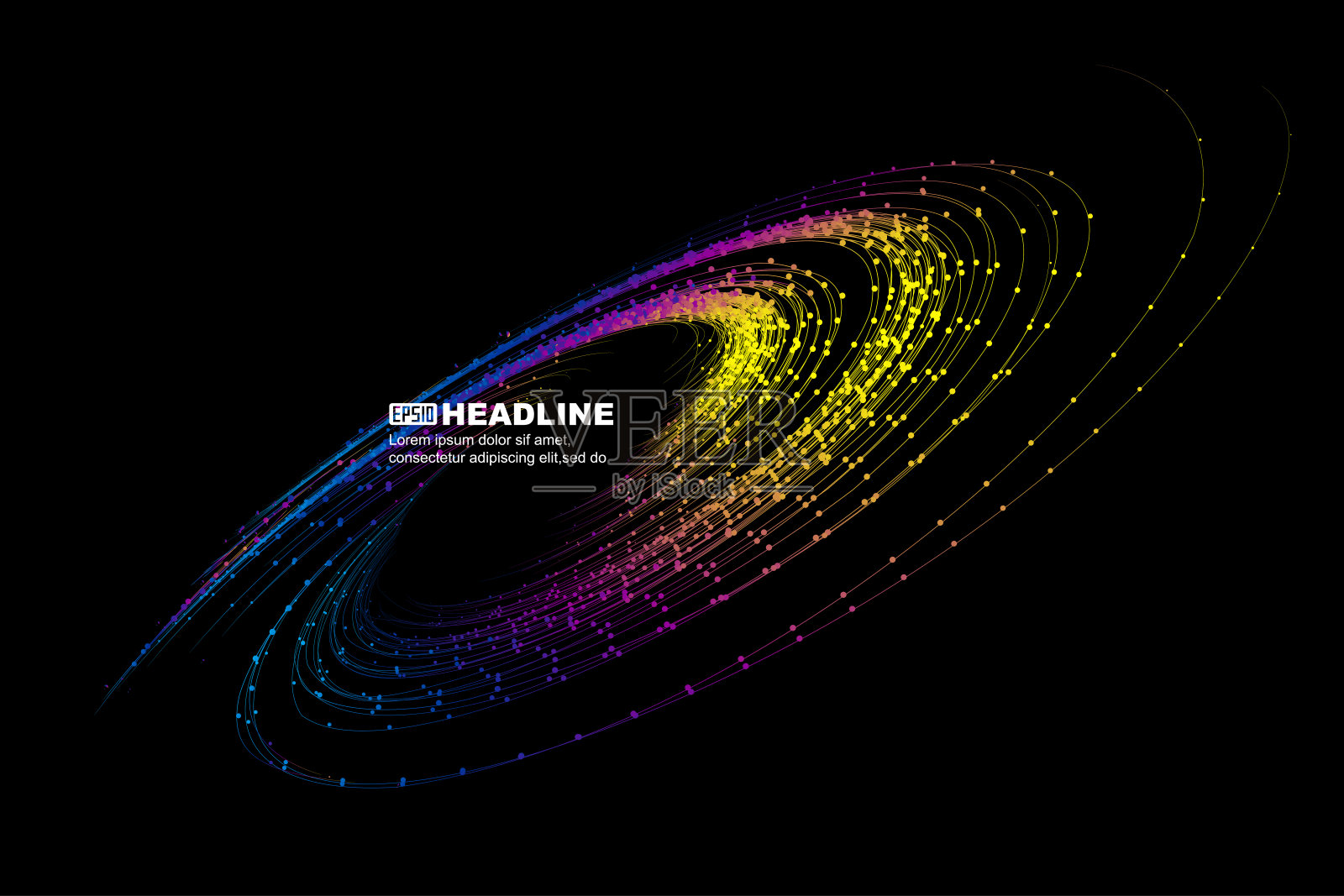彩色点线粒子漩涡，互联网技术大数据背景。插画图片素材