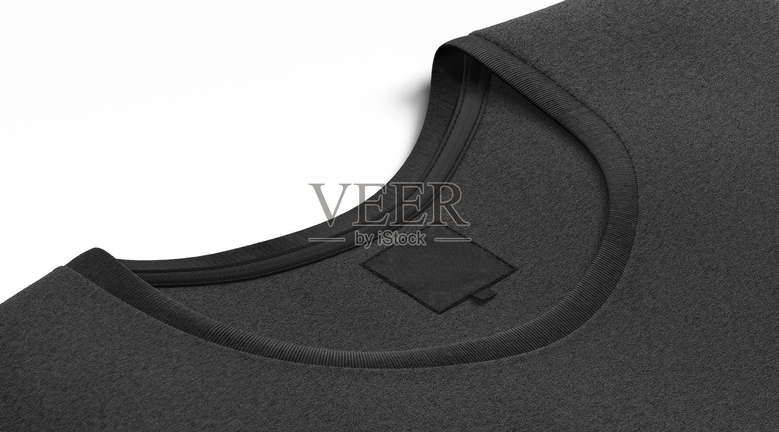 空白的黑色t恤领与方形标签模拟起来照片摄影图片
