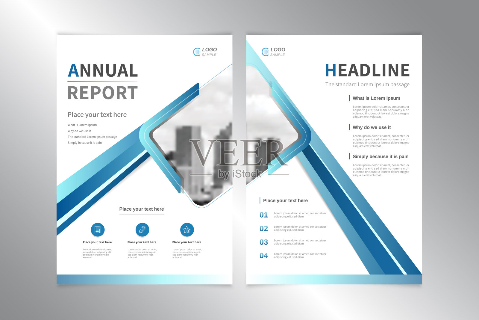 商业年度报告封面设计矢量模板在白色蓝色的主题设计模板素材