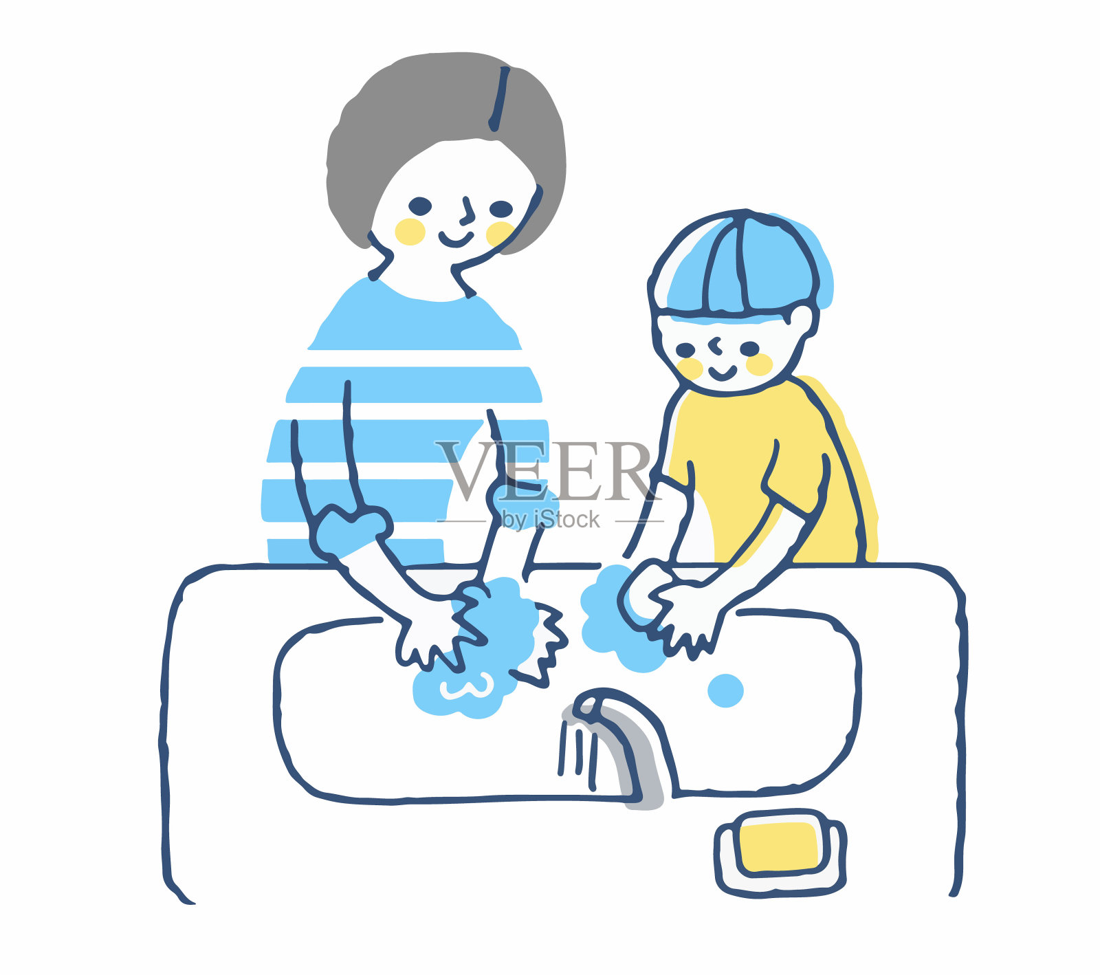 妈妈和儿子用肥皂洗手设计元素图片