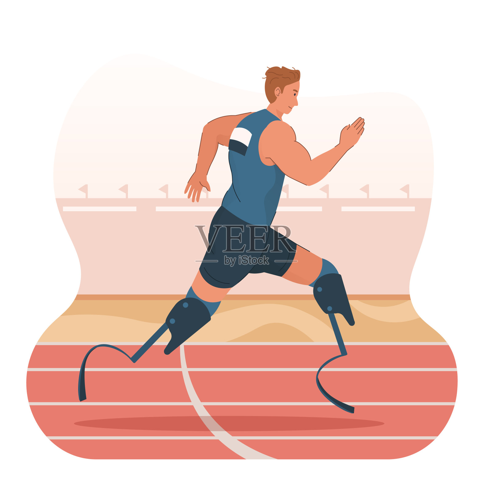 残疾人运动员假肢。残疾人在跑道上跑步插画图片素材