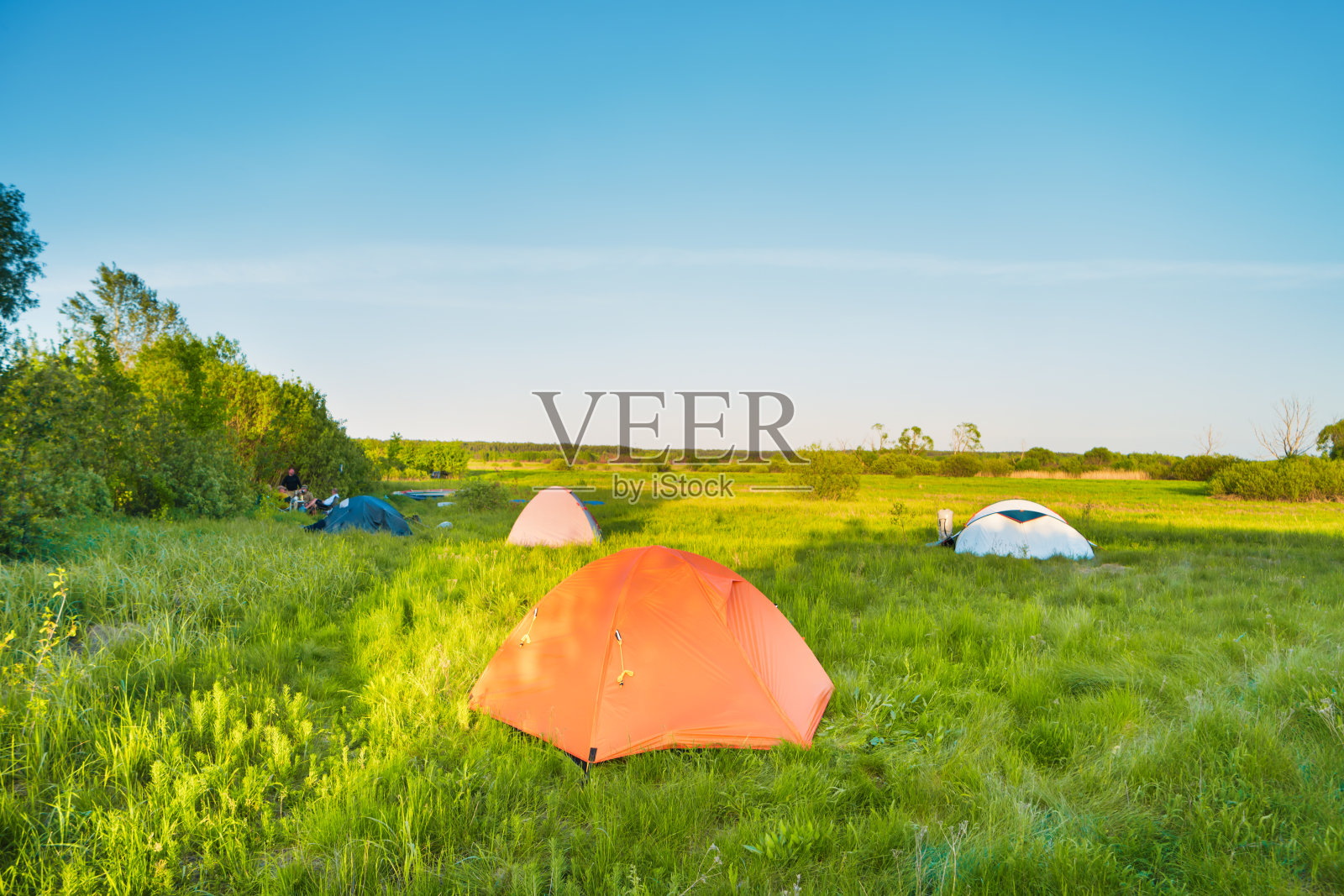 帐篷露营在绿色的草地上照片摄影图片