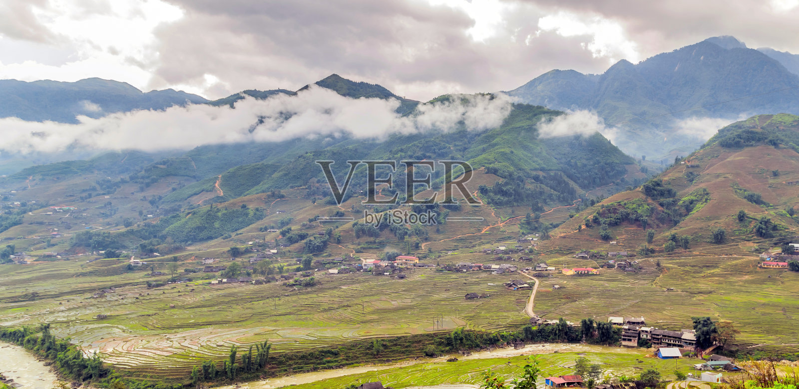 景观背景的绿色梯田高原的萨帕在越南高地照片摄影图片