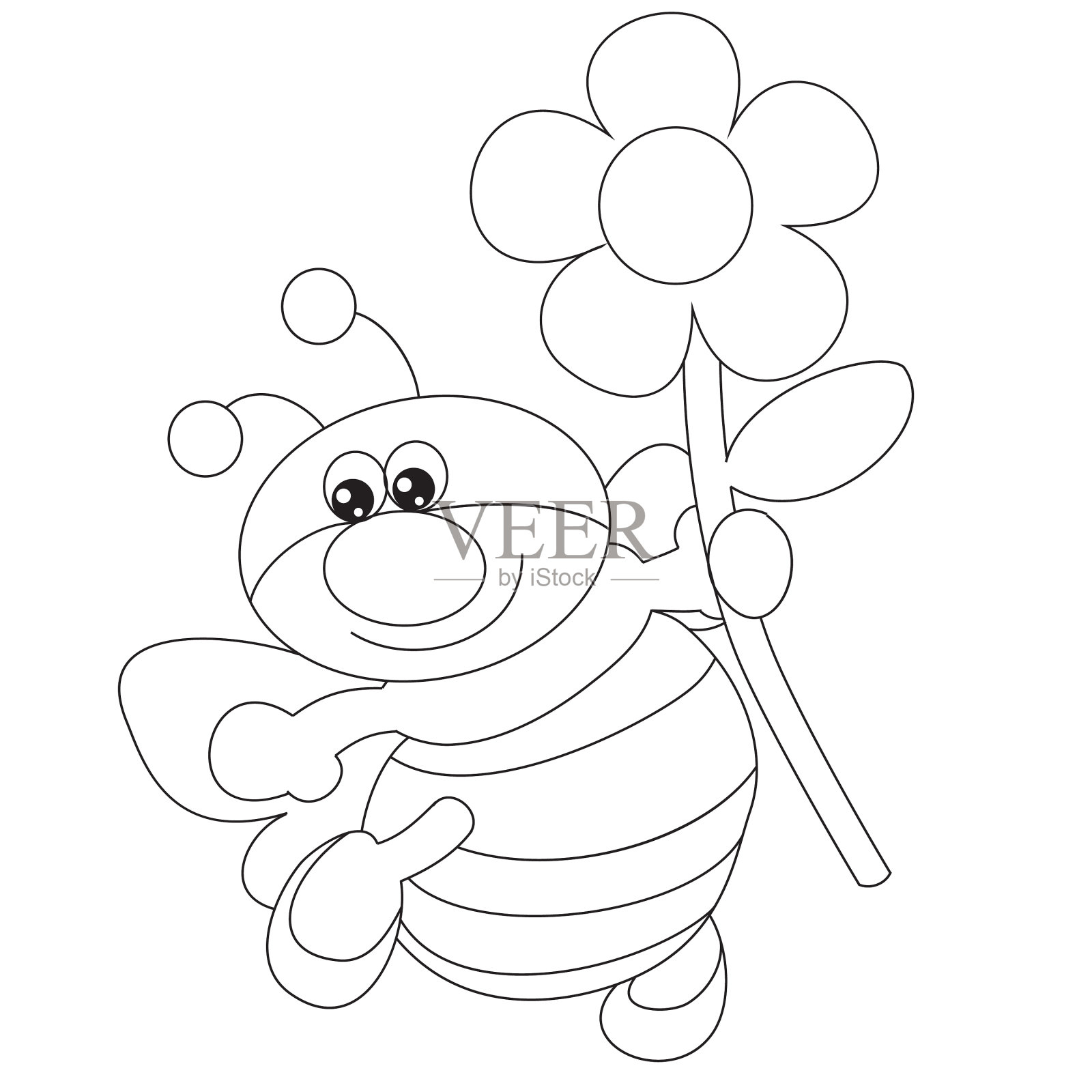 一只蜜蜂手里拿着一朵花的轮廓设计元素图片