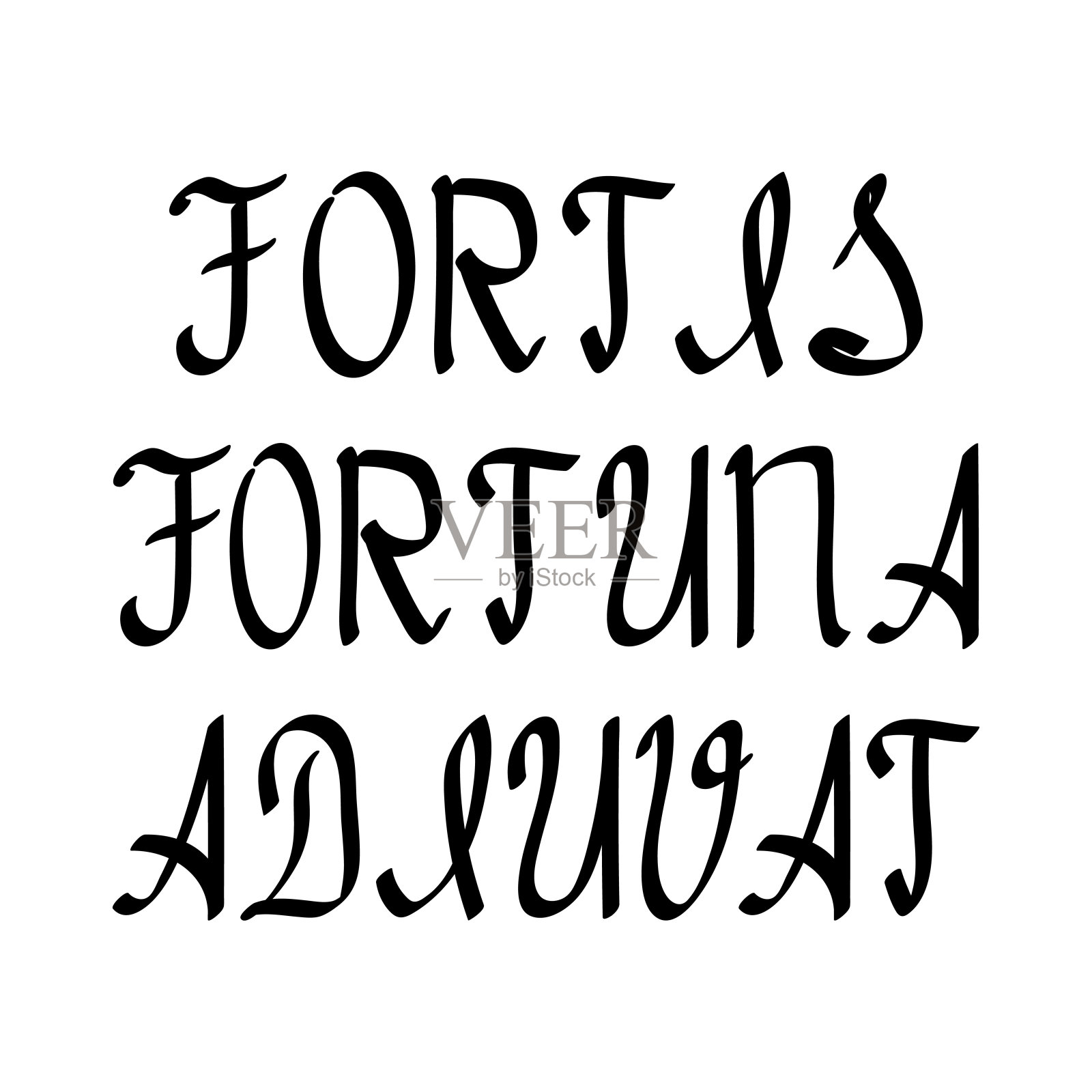 “Fortis fortuna adiuvat”是一句谚语，意思是“财富爱粗体”，题词用拉丁字母和不同粗细的黑色毛笔在白色背景上。矢量插图。设计元素图片