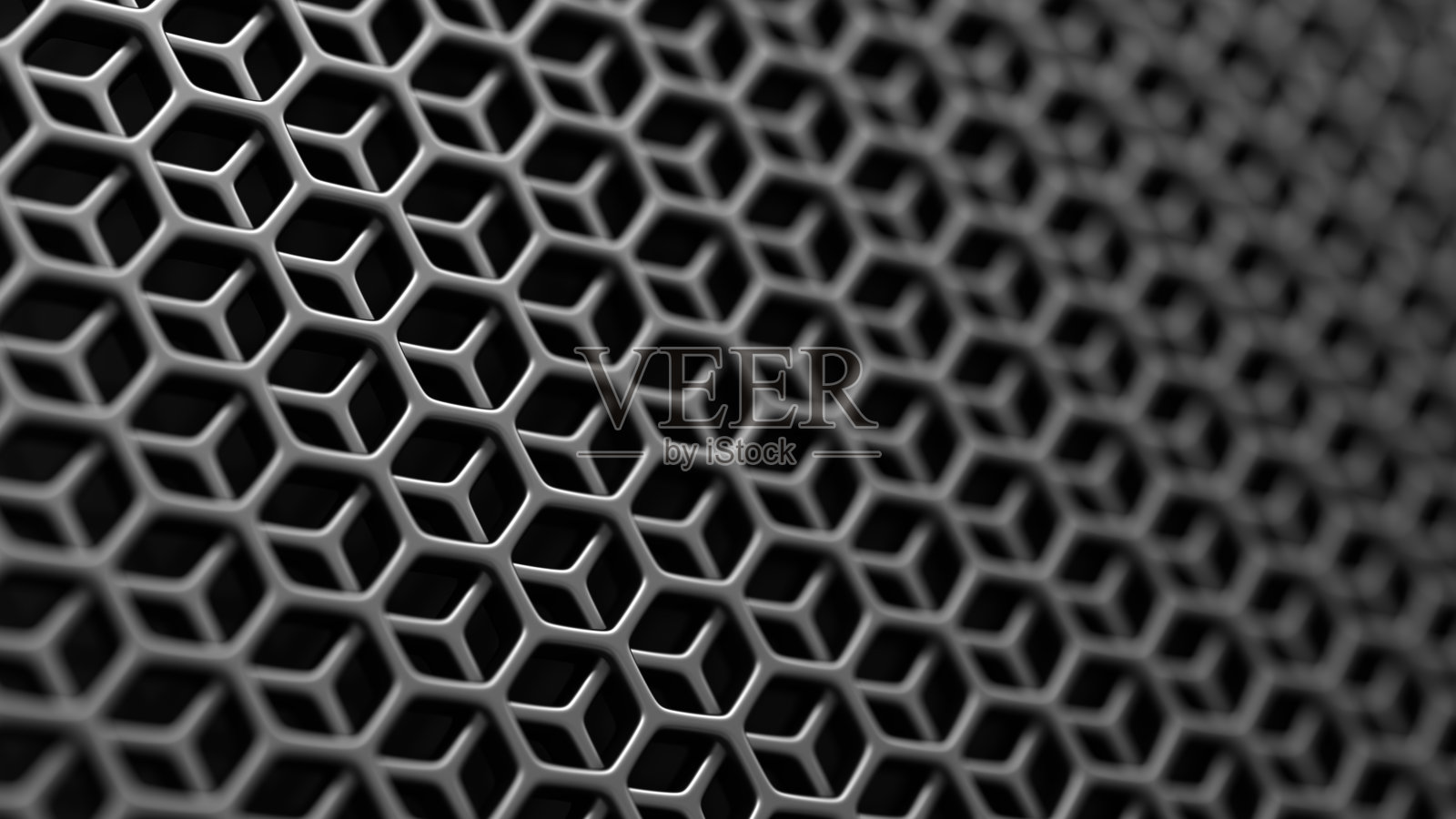 黑色不锈钢六角网背景。3d技术六角形插图。照片摄影图片