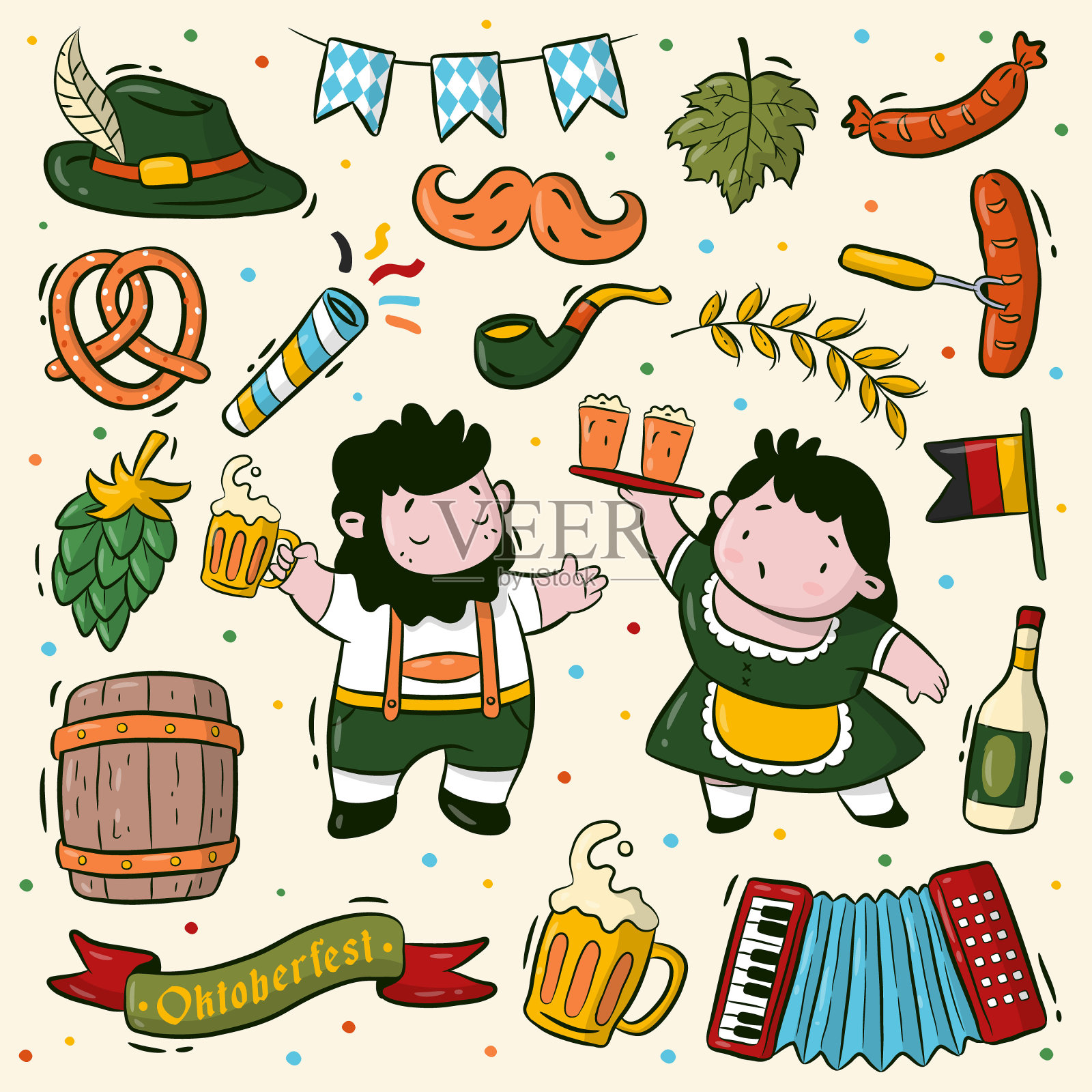 慕尼黑啤酒节卡通和元素收集设计元素图片