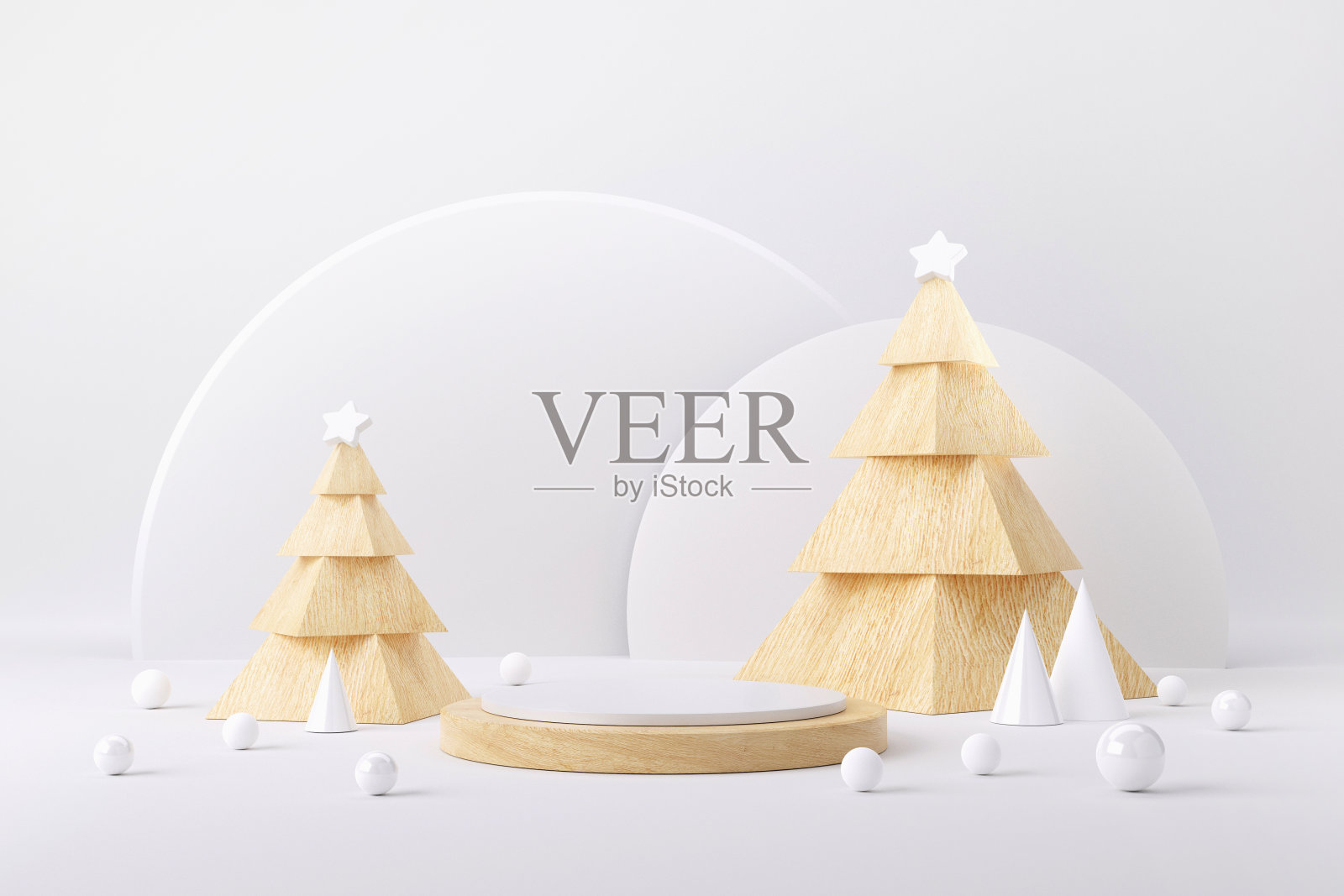 木制立方体讲台和最小抽象的圣诞节背景。照片摄影图片