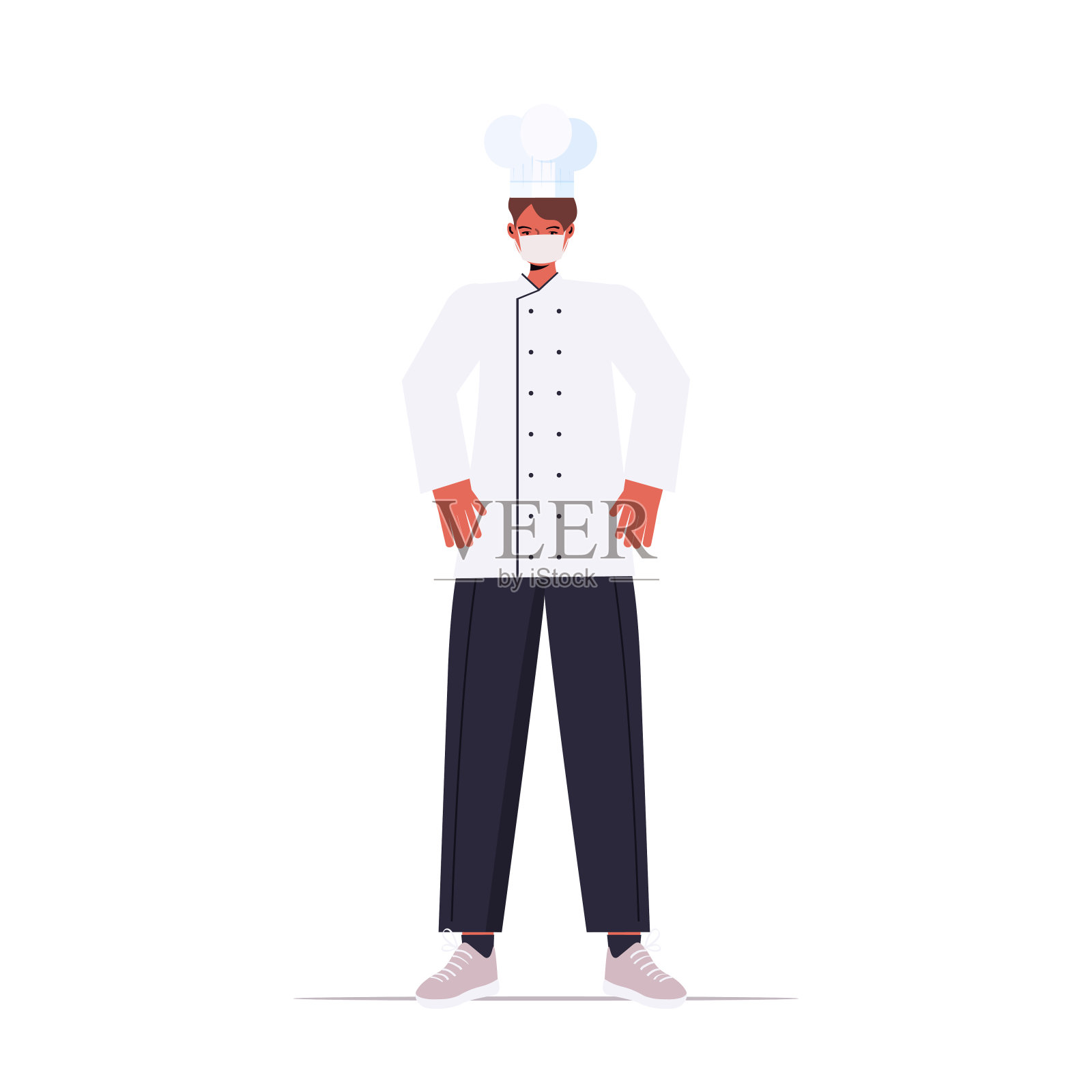 厨师穿着制服戴口罩预防冠状病毒大流行庆祝劳动节的概念插画图片素材