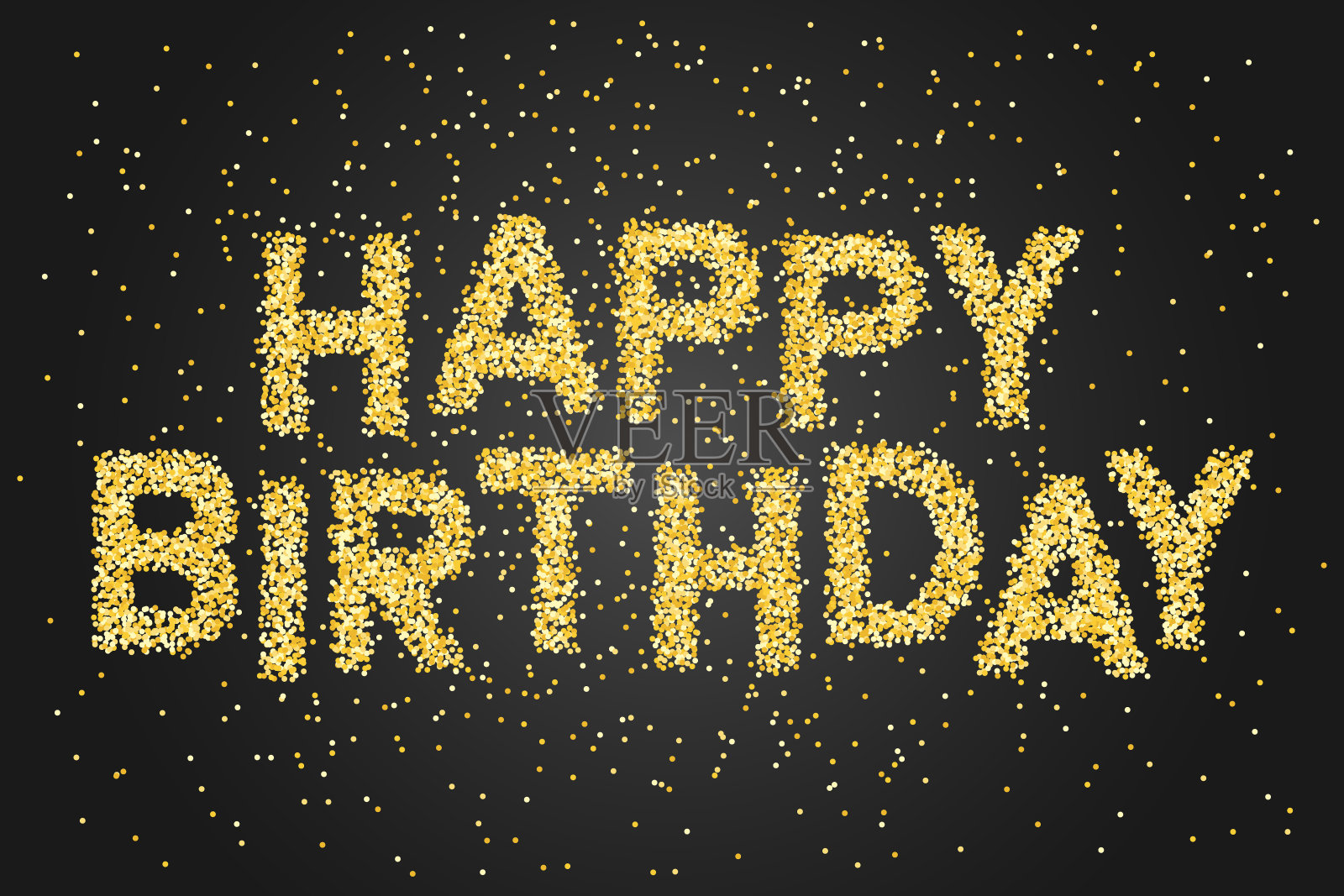 生日快乐横幅与金色闪闪发光的文字在黑色的背景。插画图片素材