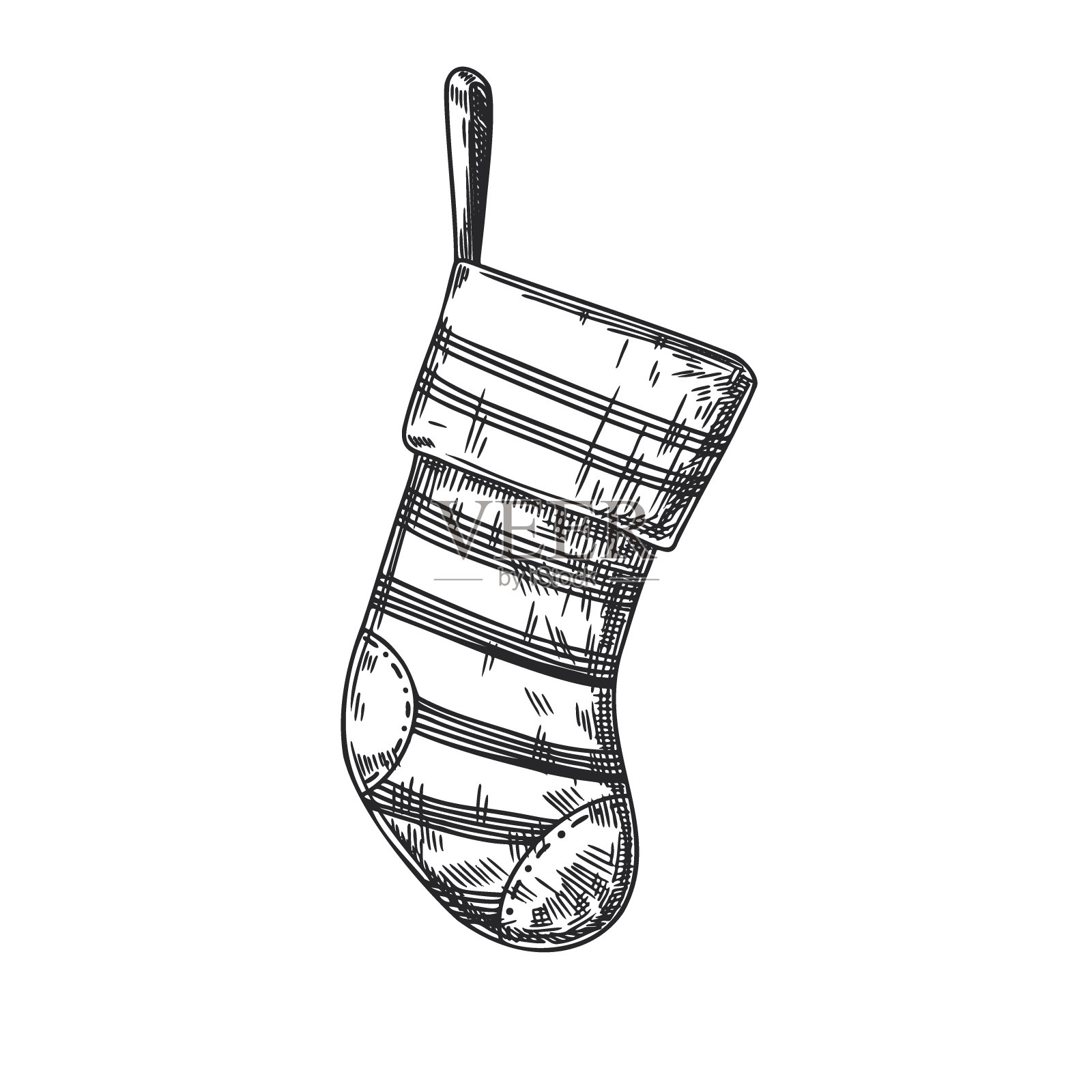 白色背景上的圣诞袜。草图设计元素图片