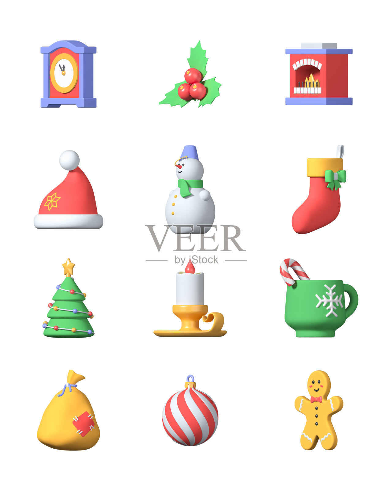 冬季假日符号-现代彩色3d图标集图标素材