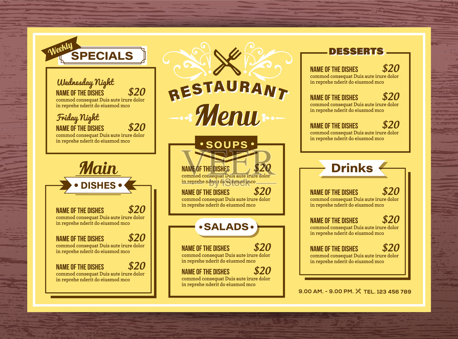 黄色餐厅菜单模板设计模板素材