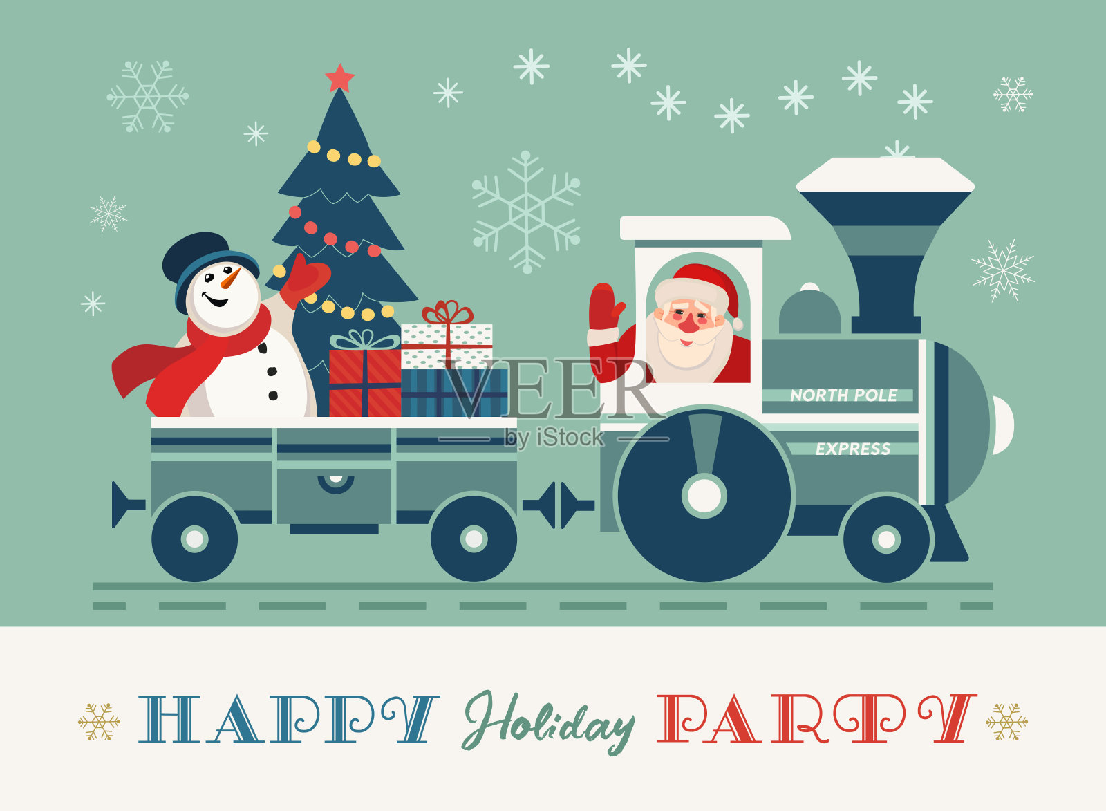 圣诞火车假日派对矢量海报插画图片素材