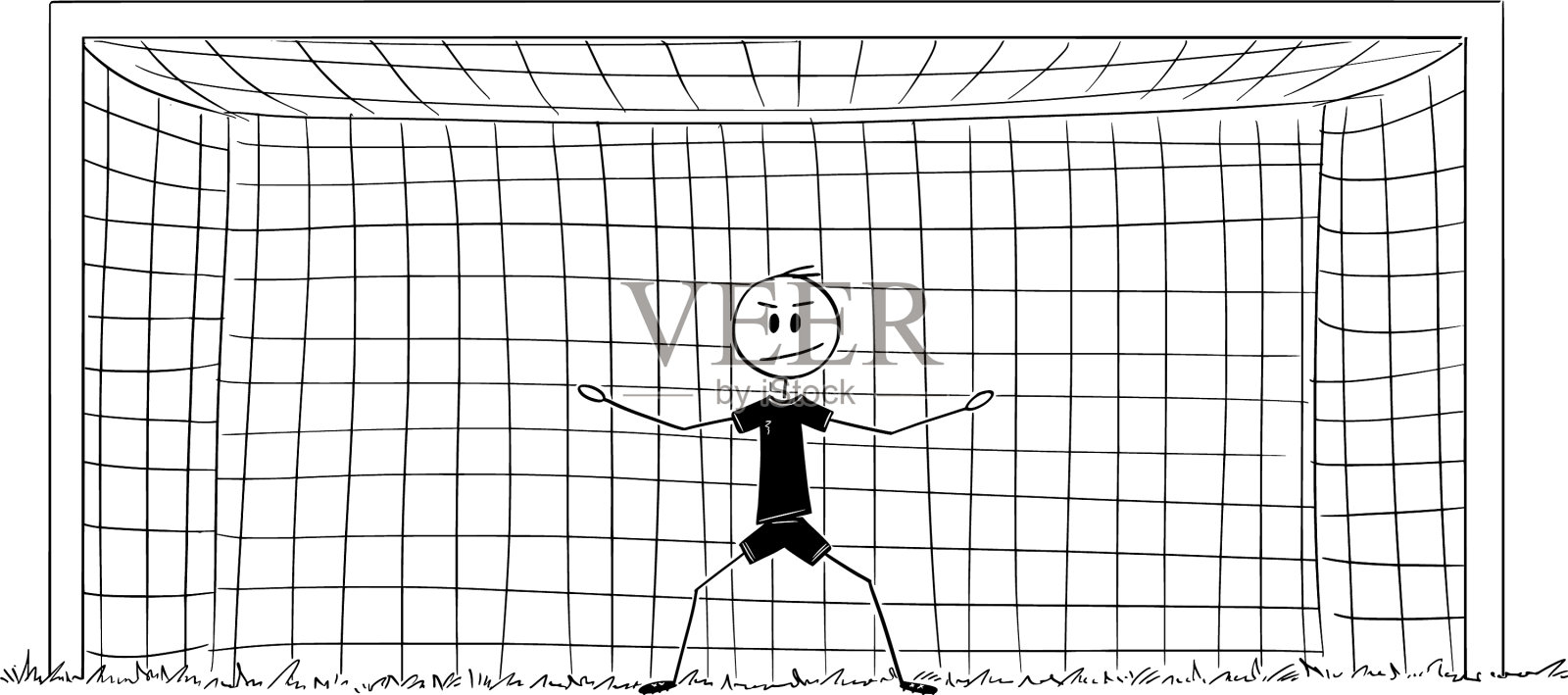卡通足球或足球守门员准备好了插画图片素材