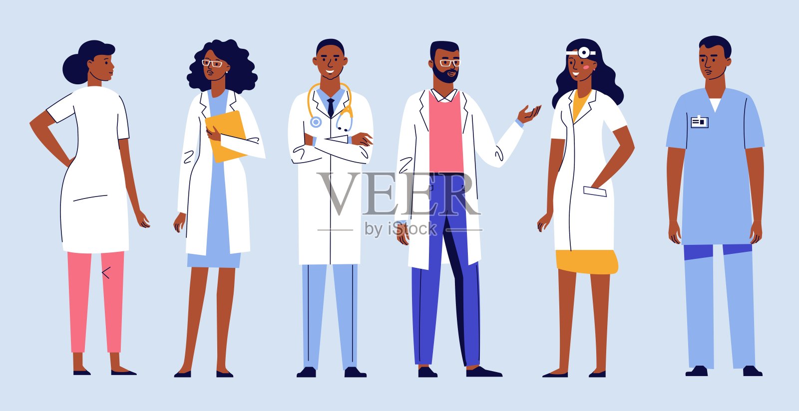 不同的非裔美国医生在医院的医疗团队概念。插画图片素材