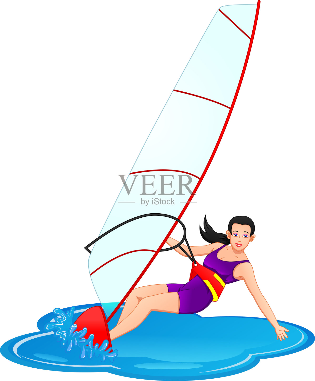 女人在玩风帆冲浪插画图片素材