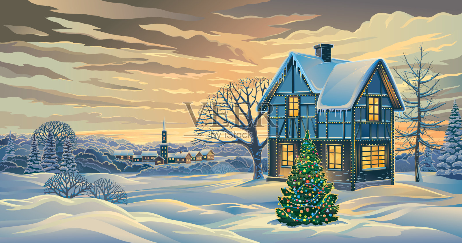 Festive winter landscape.插画图片素材