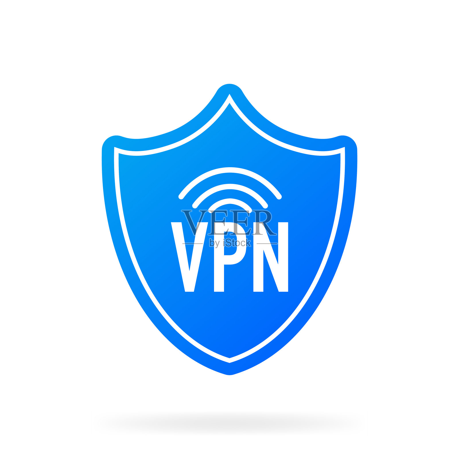 VPN平蓝色安全徽章在白色背景。矢量插图。插画图片素材