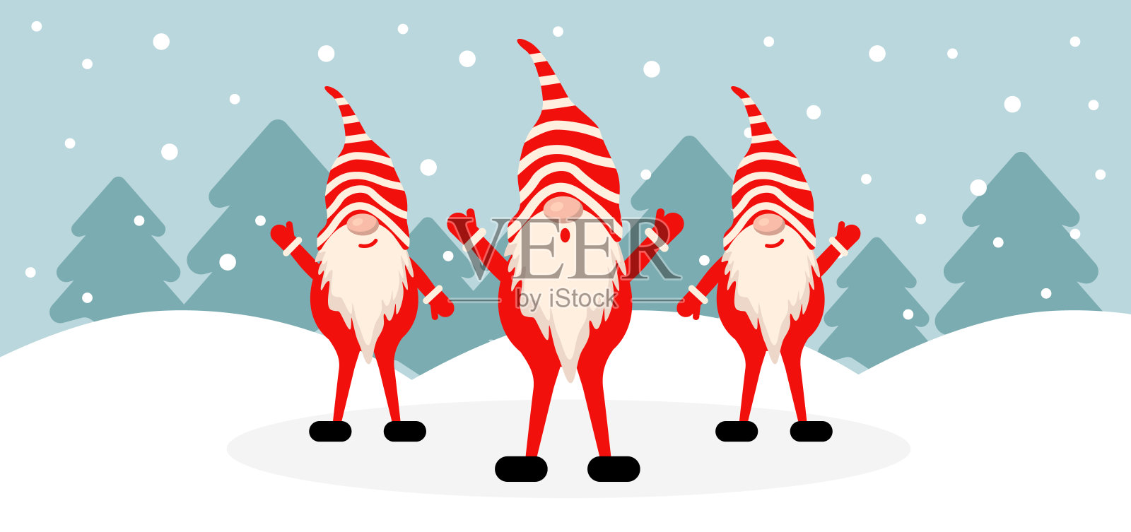 向量圣诞卡片与滑稽的侏儒在帽子和服装。矢量插图EPS 10插画图片素材