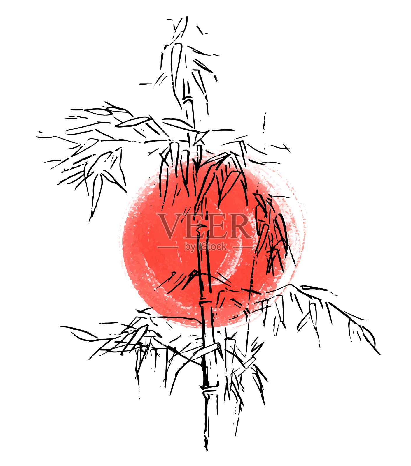 日本传统竹枝上孤立设计元素图片