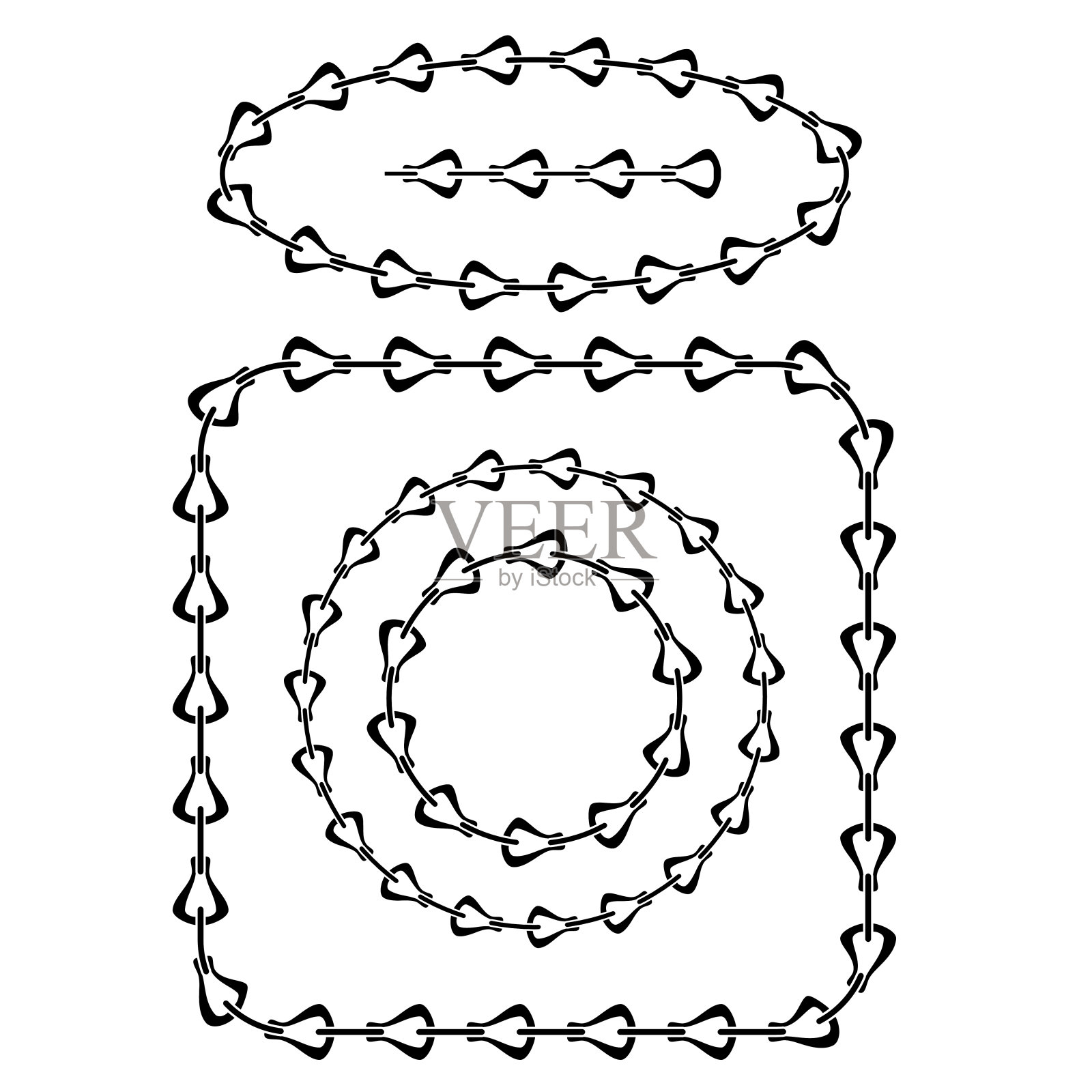 一组不同的链框架孤立在白色背景插画图片素材