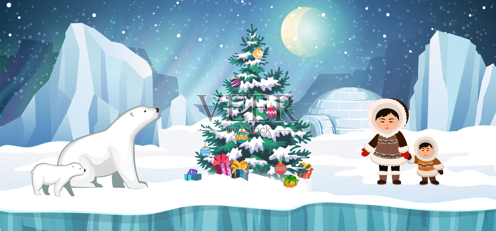 北极圣诞假期背景插画图片素材