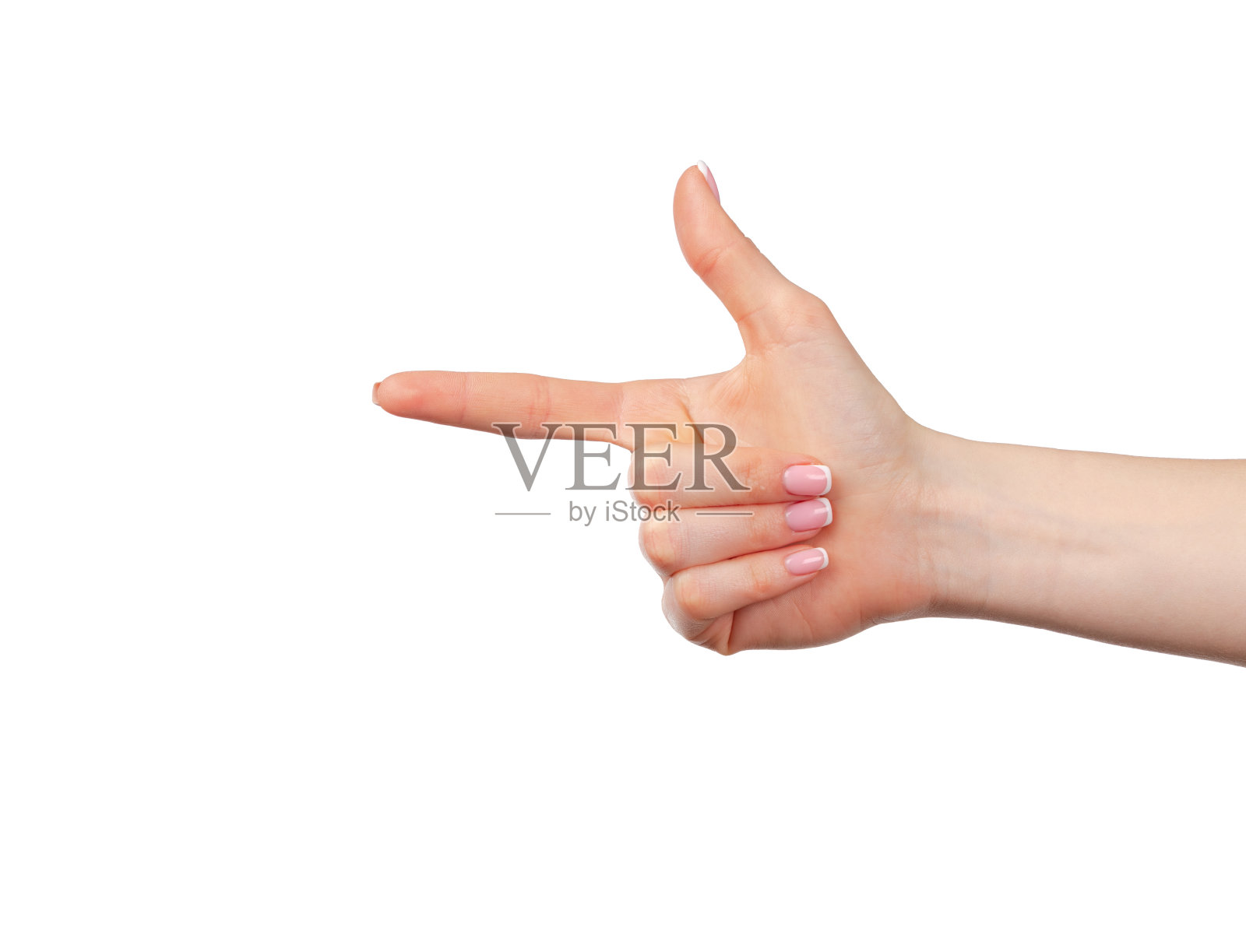 女性用手指指向左手照片摄影图片