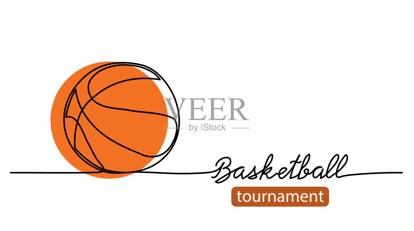 篮球比赛简单矢量背景，横幅，海报与橙色球素描。一幅线描篮球艺术插图插画图片素材