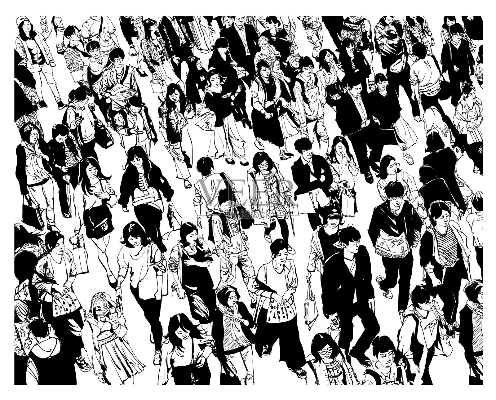 涩谷十字路口的行人插画图片素材