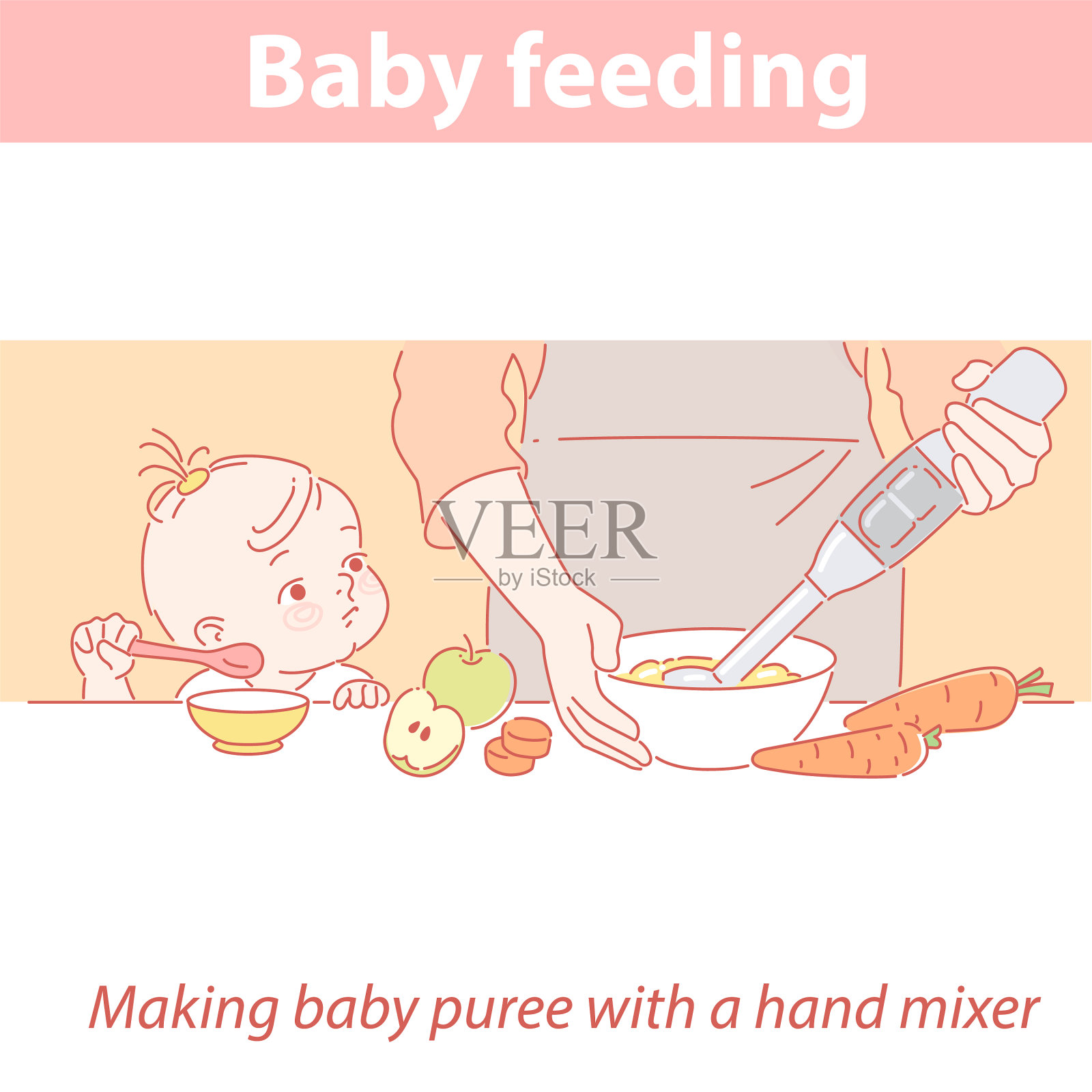 为婴儿烹饪，为儿童提供健康营养插画图片素材