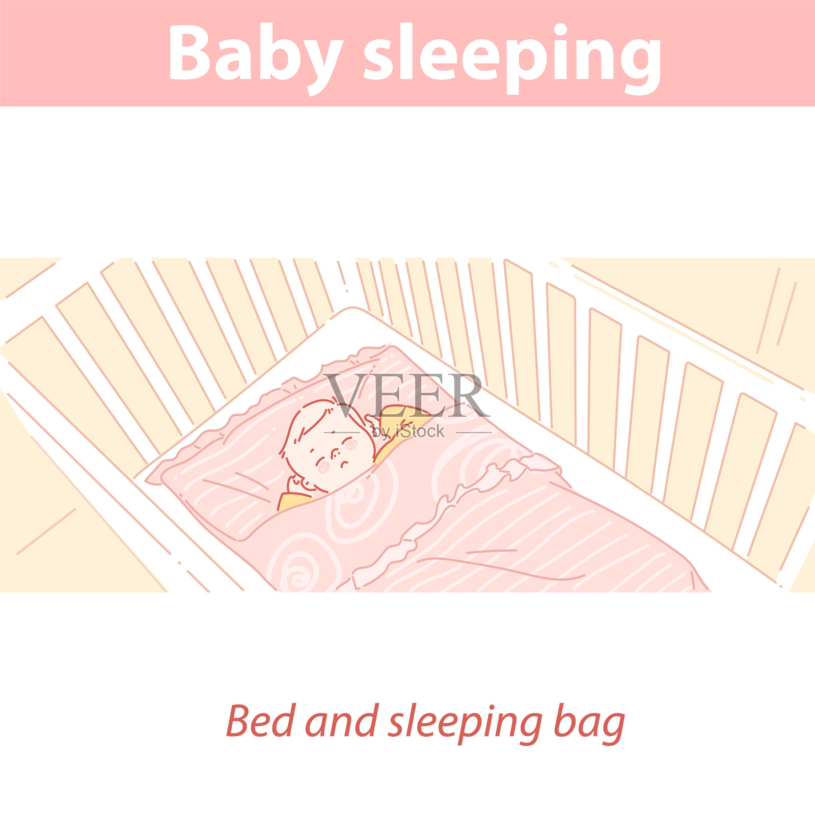 在睡袋里睡在床上很健康插画图片素材