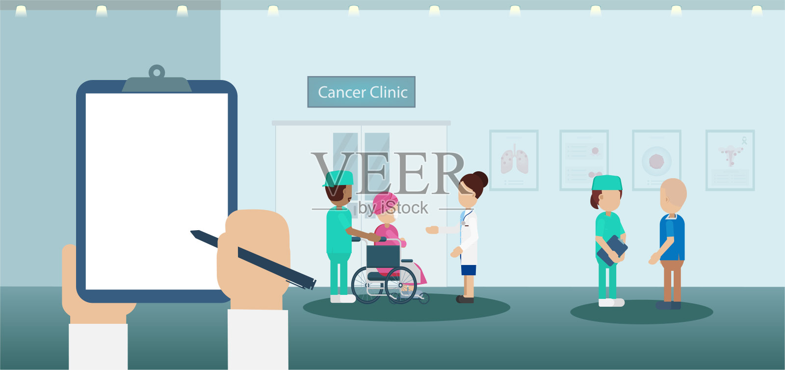 癌症诊所的空白屏幕记事本插画图片素材