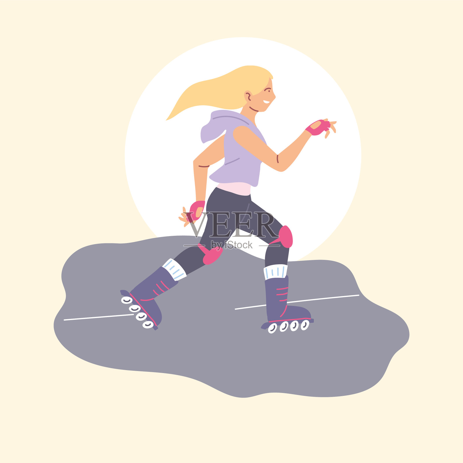 穿着溜冰鞋的女人在户外活动插画图片素材