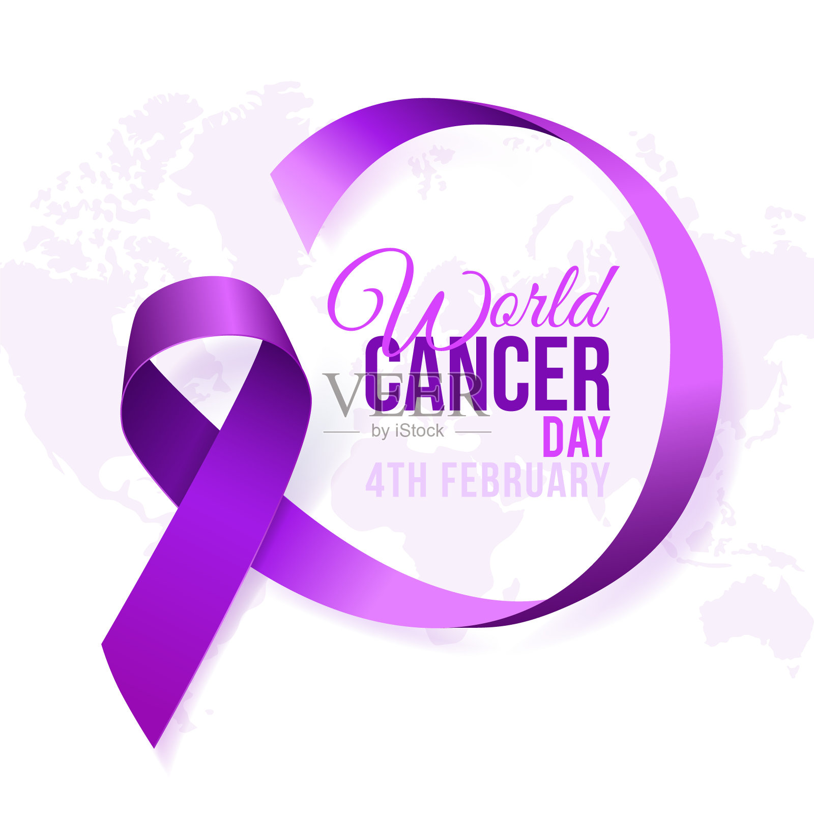 高质量的世界癌症日背景与3D紫色丝带为您的设计。孤立的向量元素插画图片素材