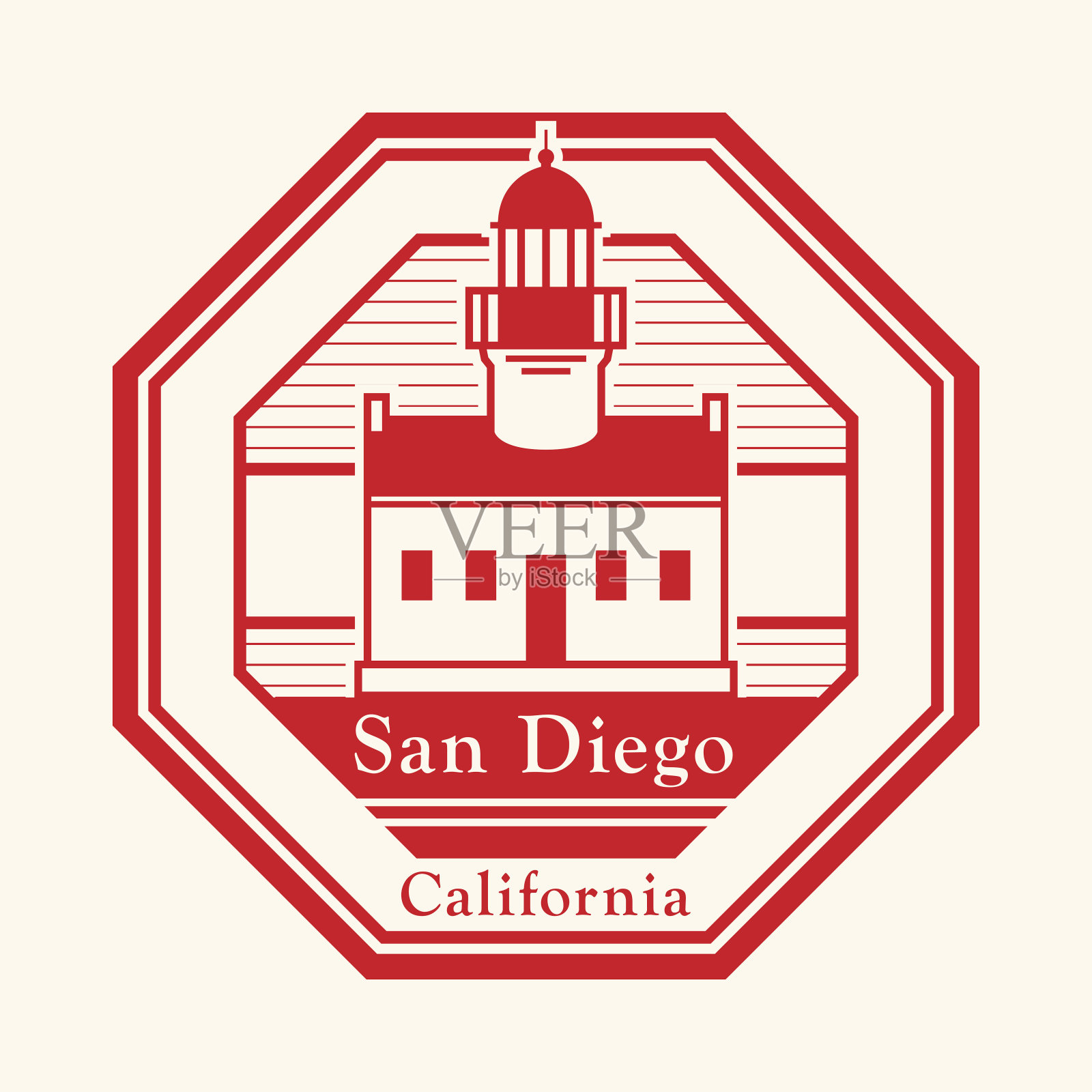 邮票或标签与文字圣地亚哥，加利福尼亚插画图片素材
