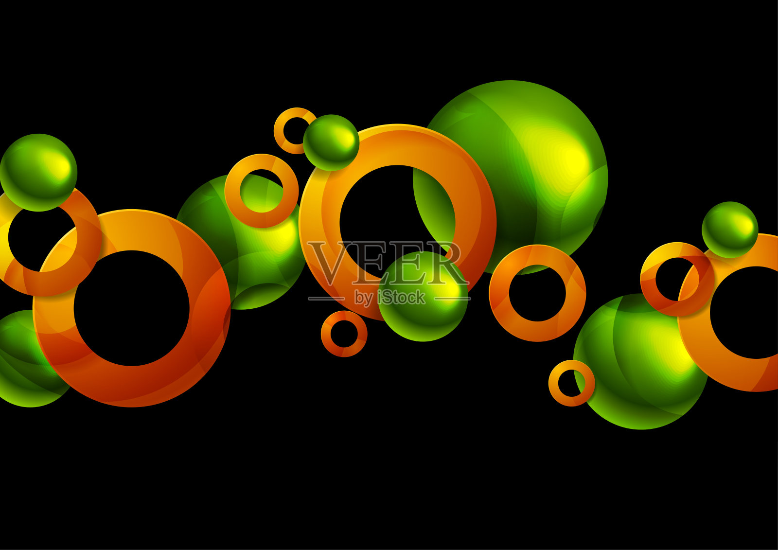 光滑的绿橙抽象圆和球的几何背景插画图片素材