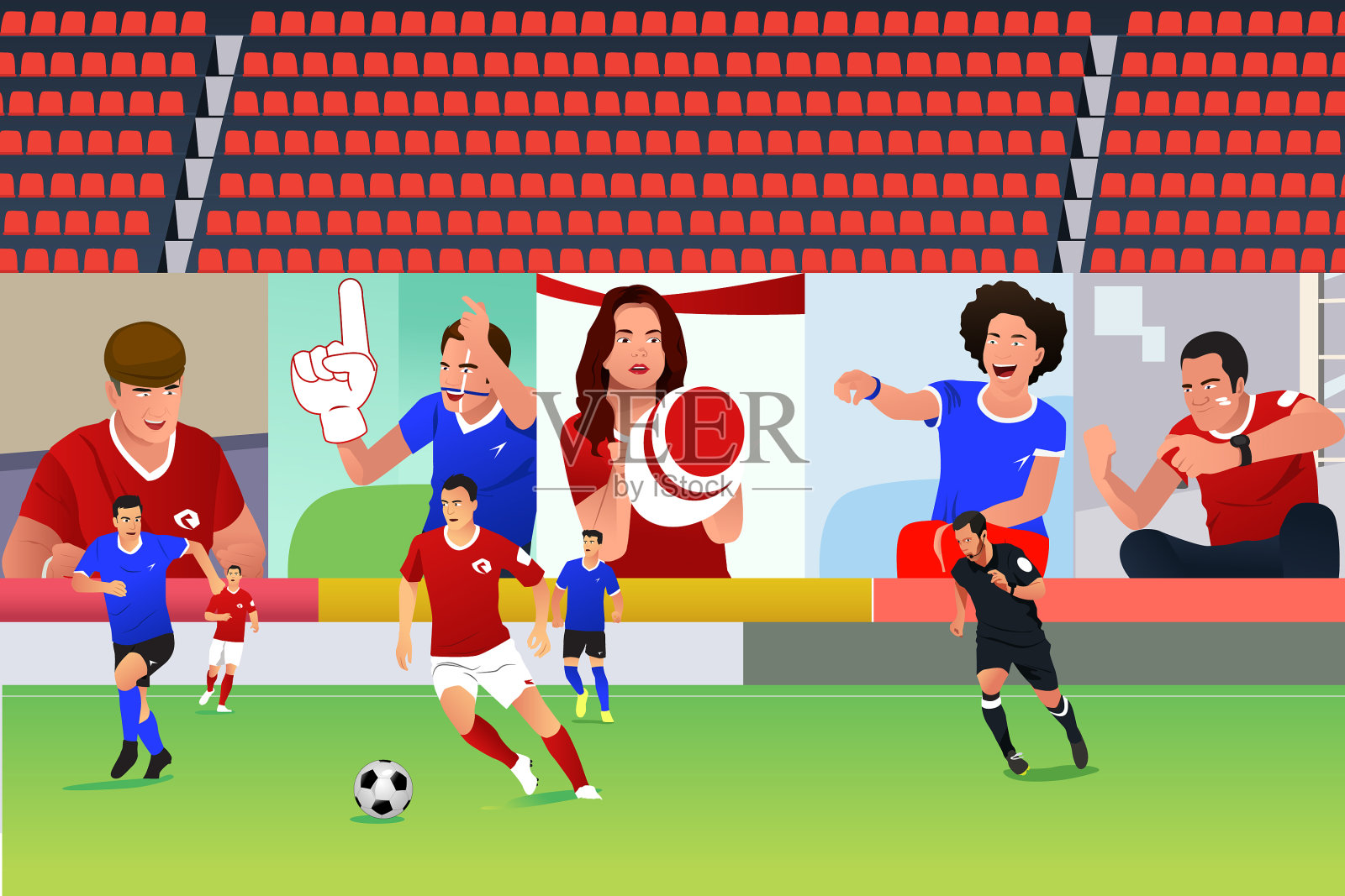 与虚拟球迷的足球比赛插画图片素材
