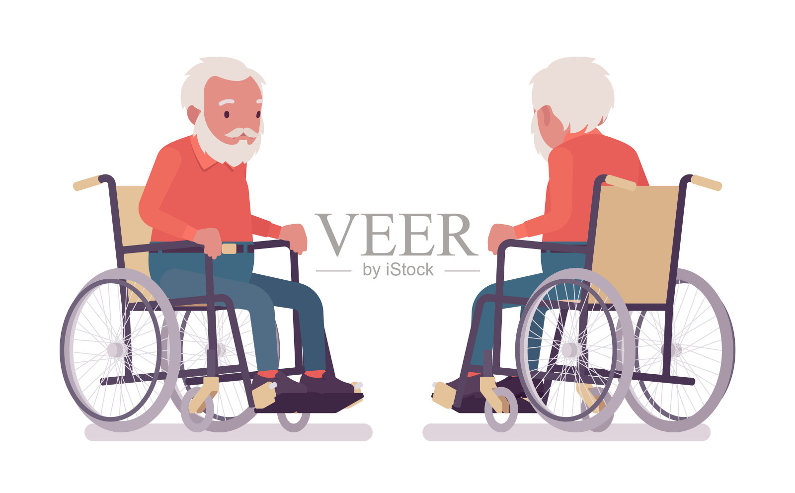 老人，坐在轮椅上的老人插画图片素材