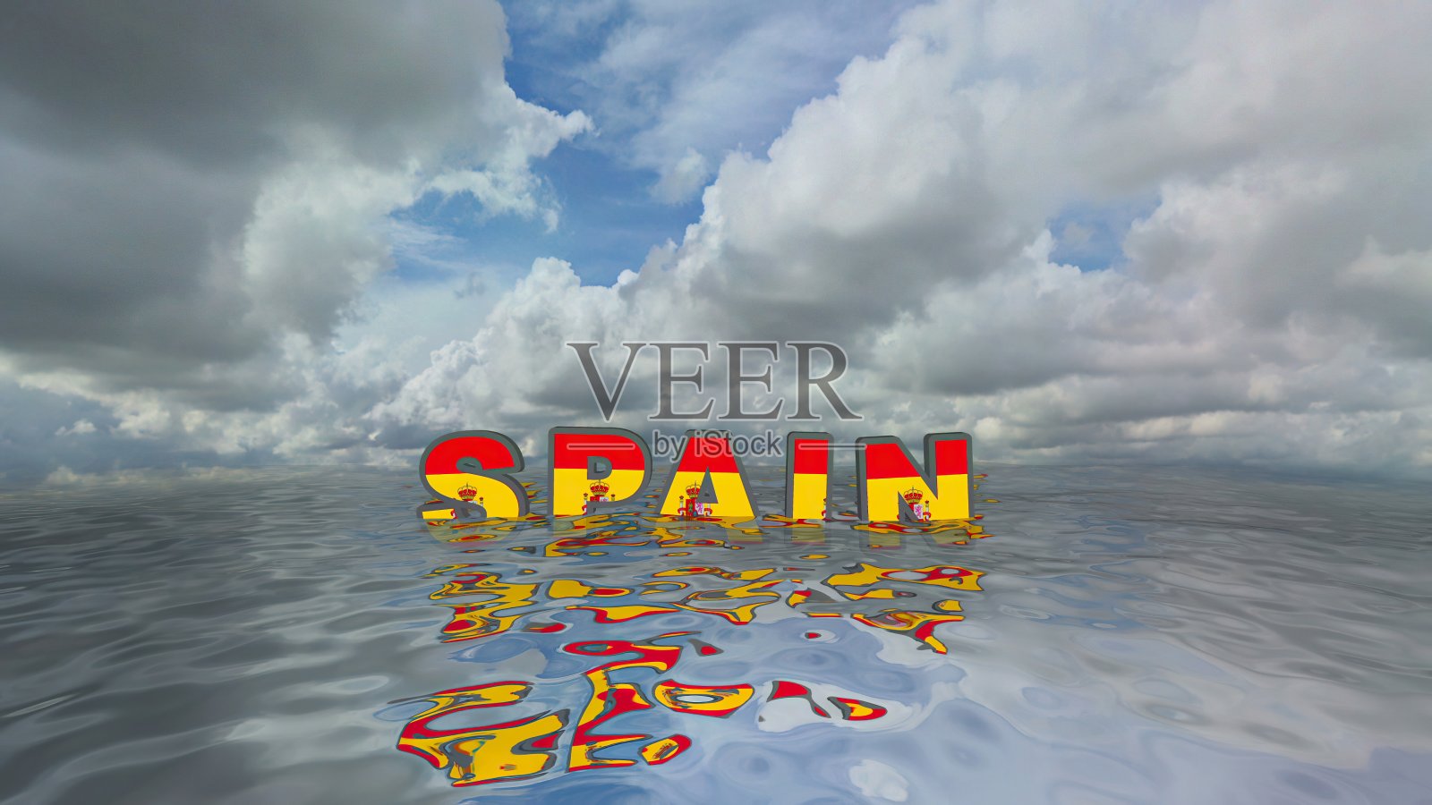西班牙3d插图文字水上漂浮度假概念照片摄影图片