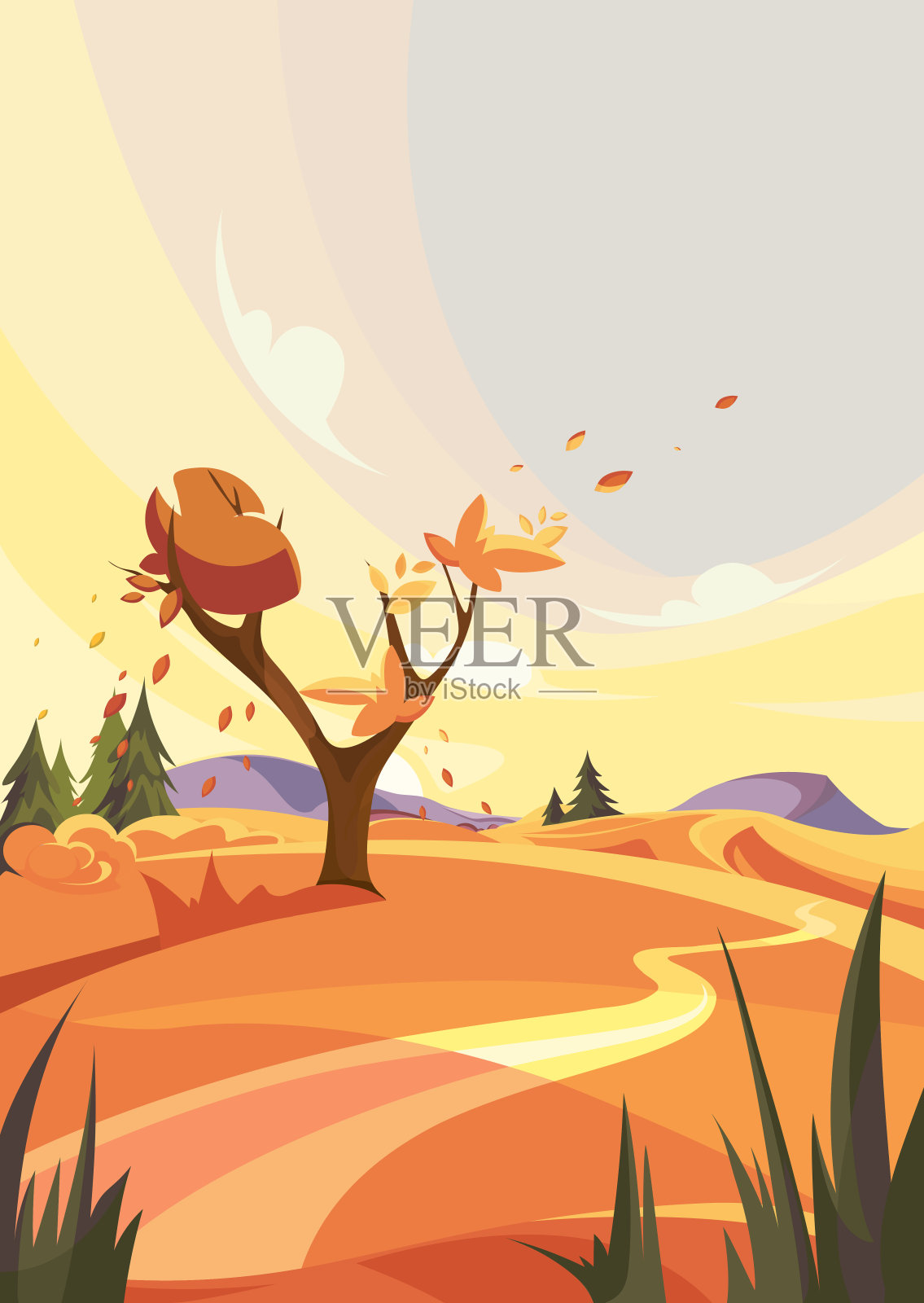 秋季户外场景。插画图片素材