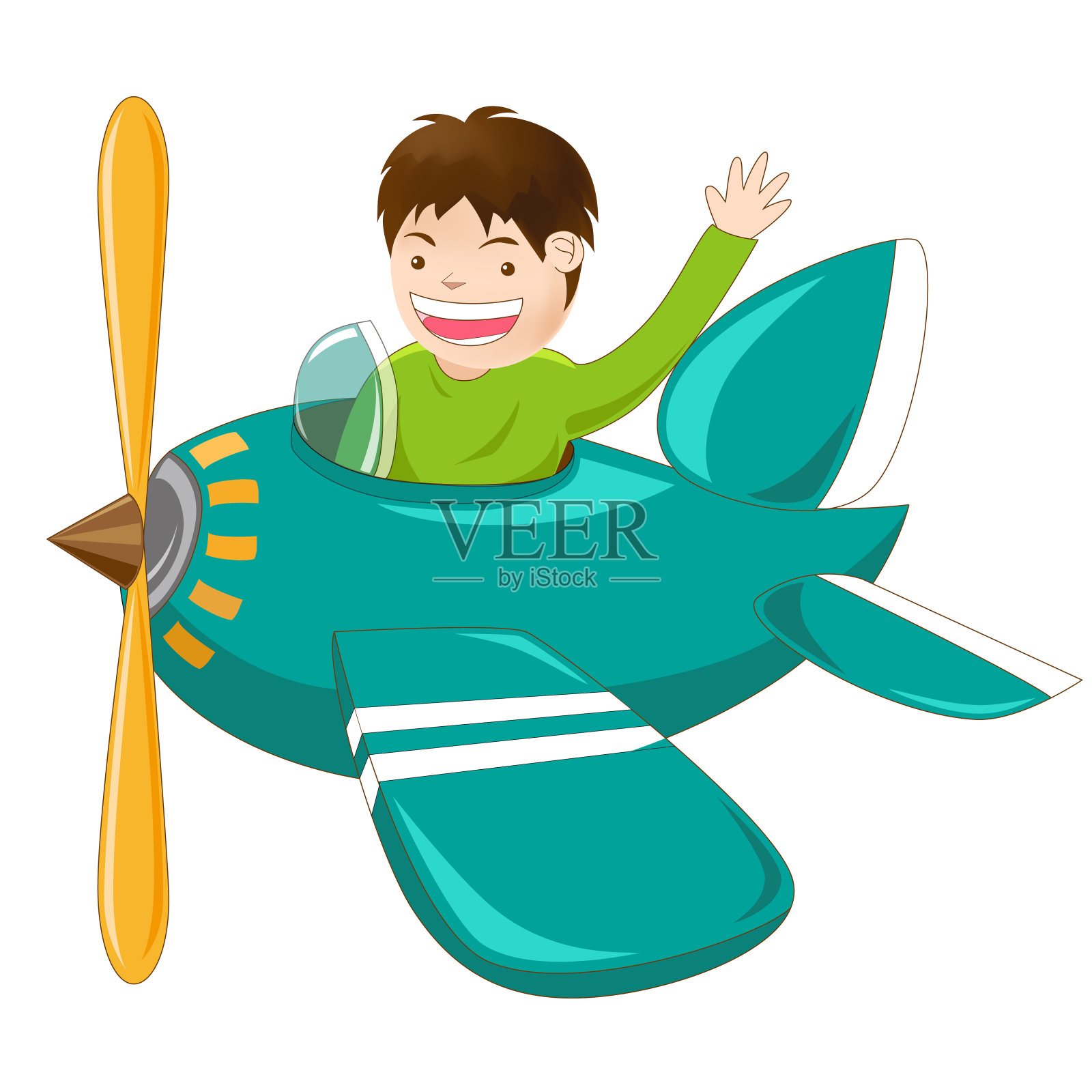 插画开飞机的小男孩设计元素图片