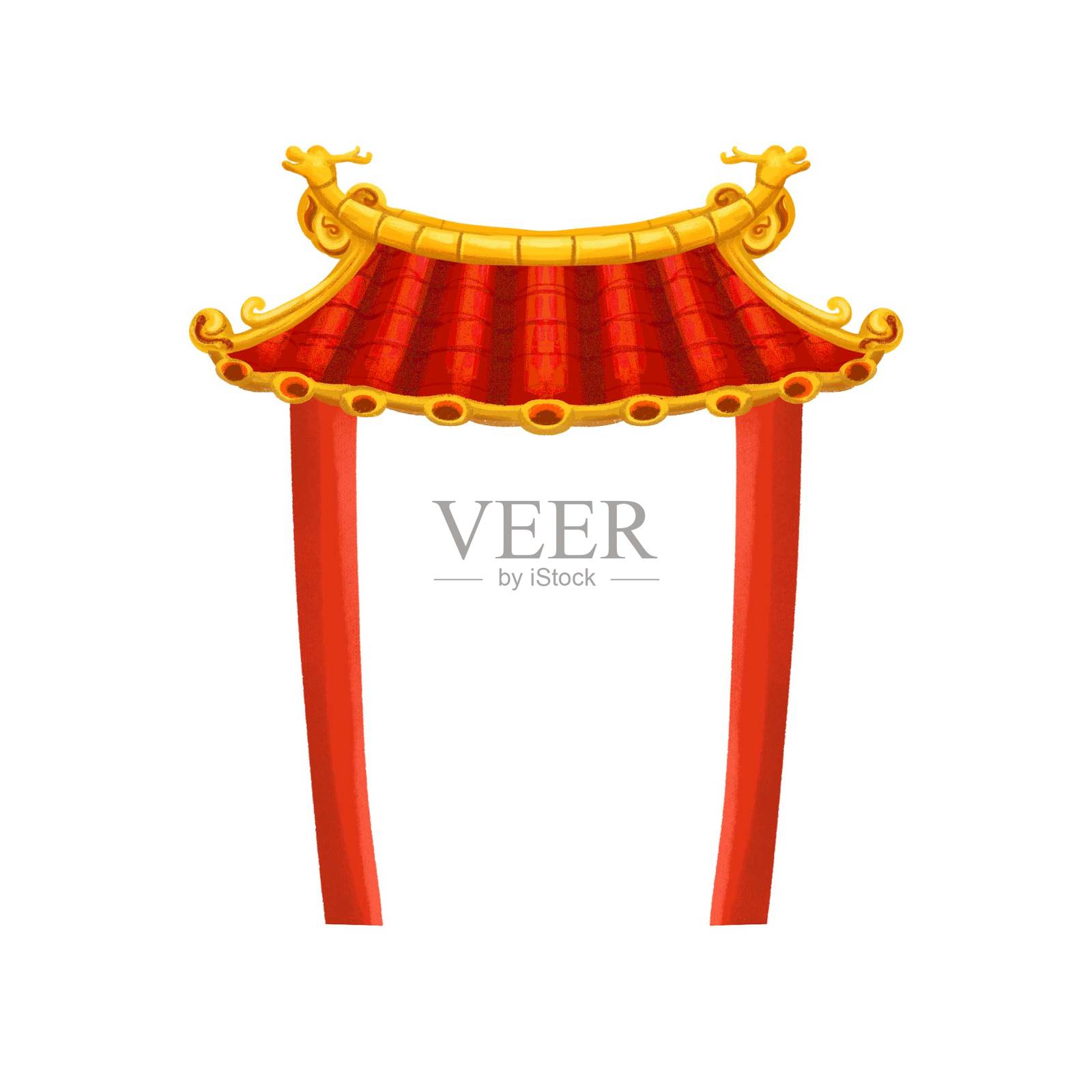 原创中国红城门楼设计元素图片