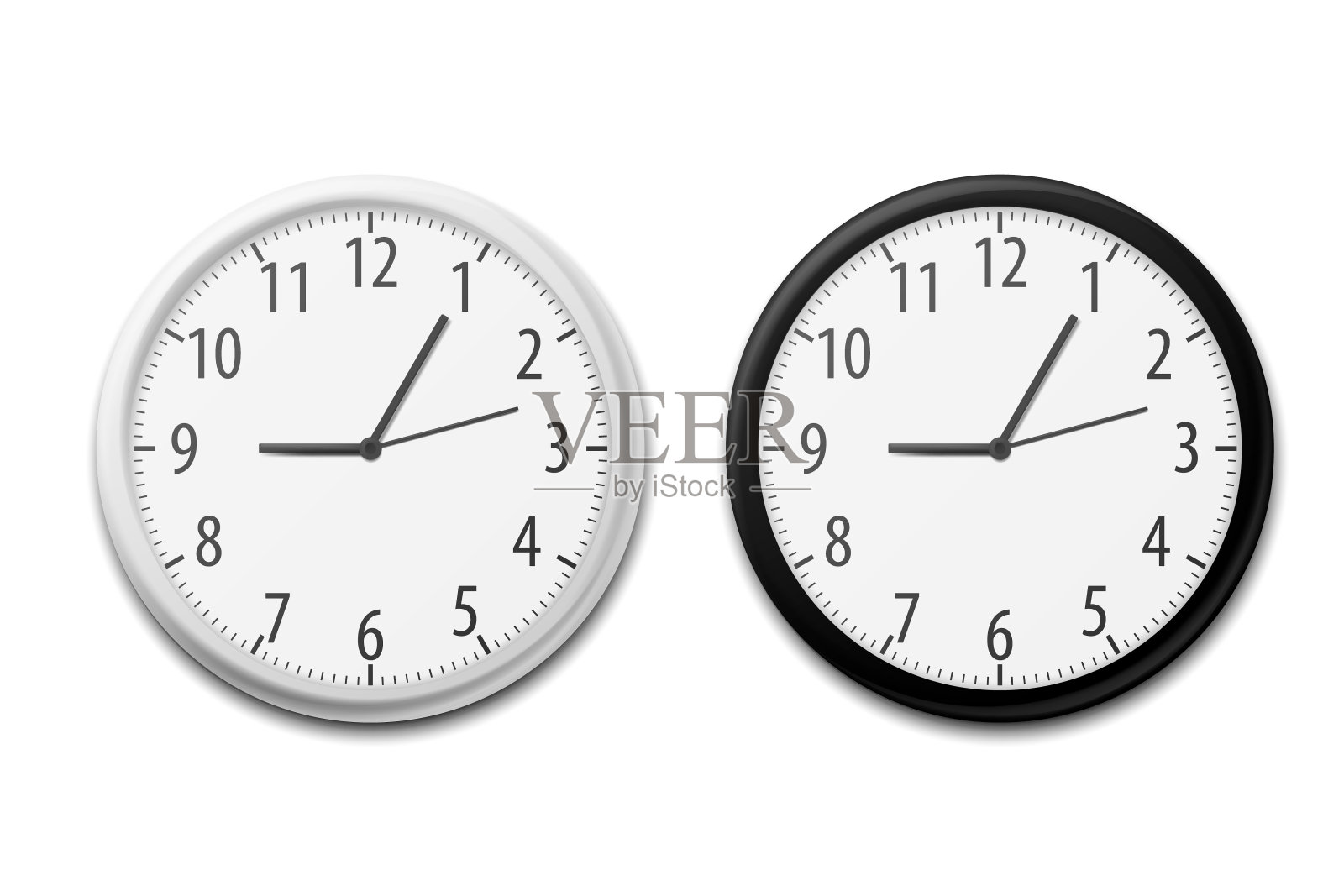 现实简单的圆墙办公室时钟。矢量插图。设计元素图片