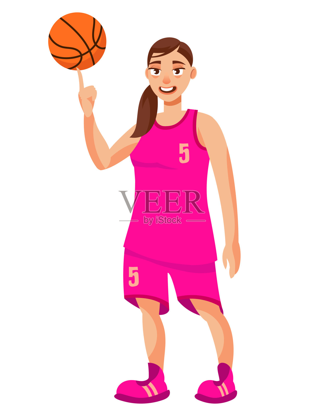 篮球运动员在她的手指上旋转球。插画图片素材