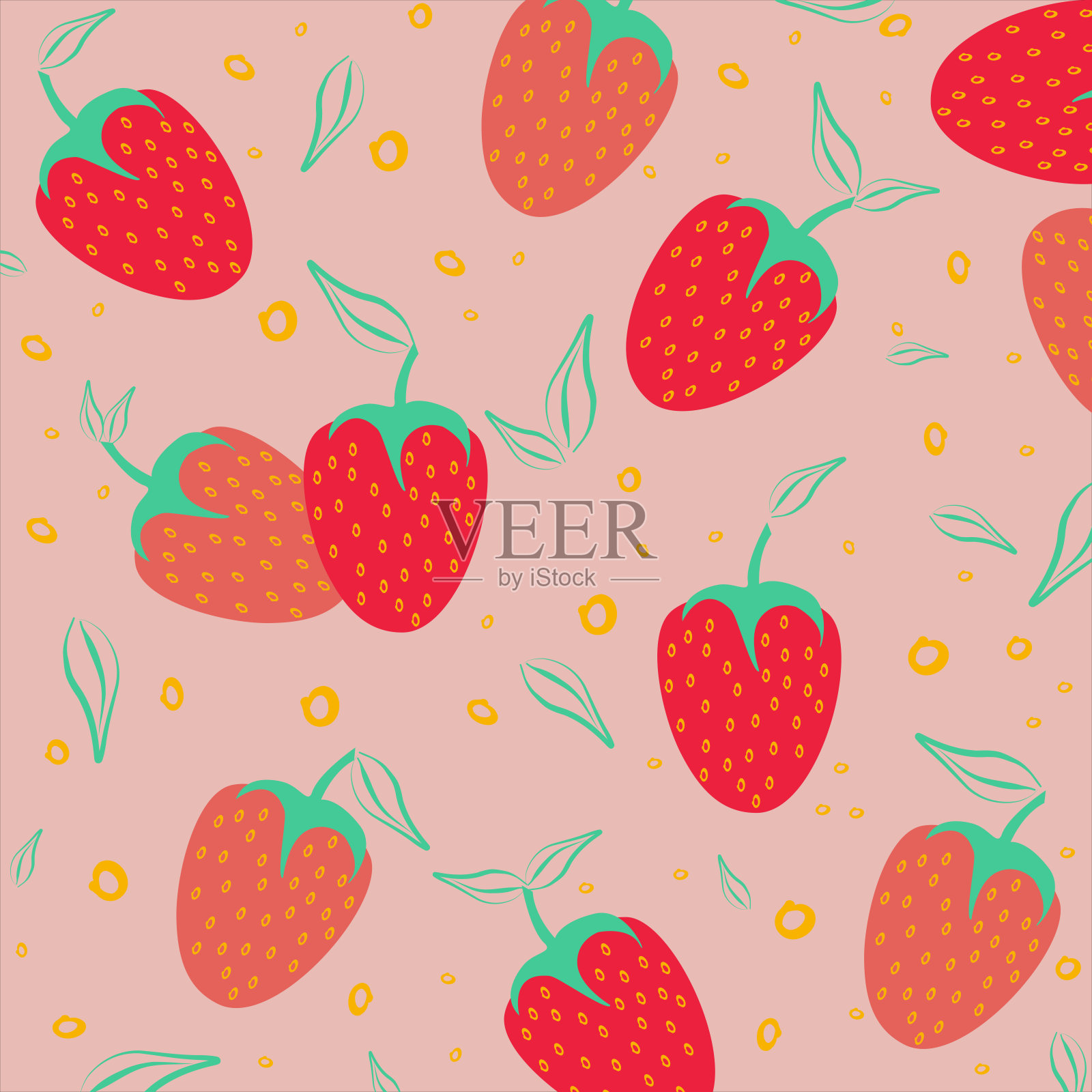 摘要草莓水果无缝图案矢量插图在一个粉红色背景股票插图插画图片素材